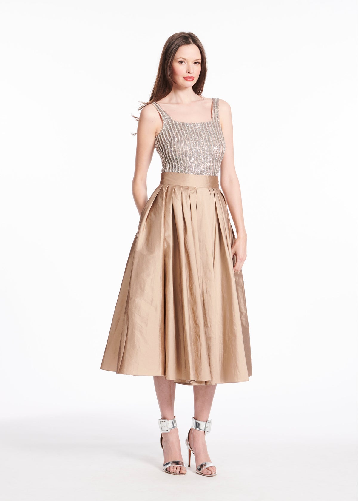 Crystal Square Neck Top In Diamond