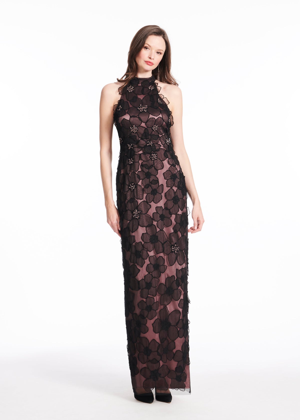 Delicate Flower Mock Neck Gown