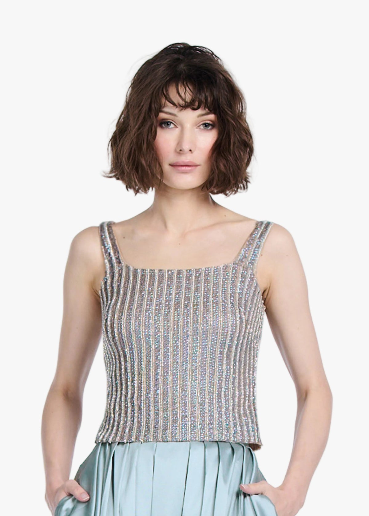 Crystal Square Neck Top In Diamond