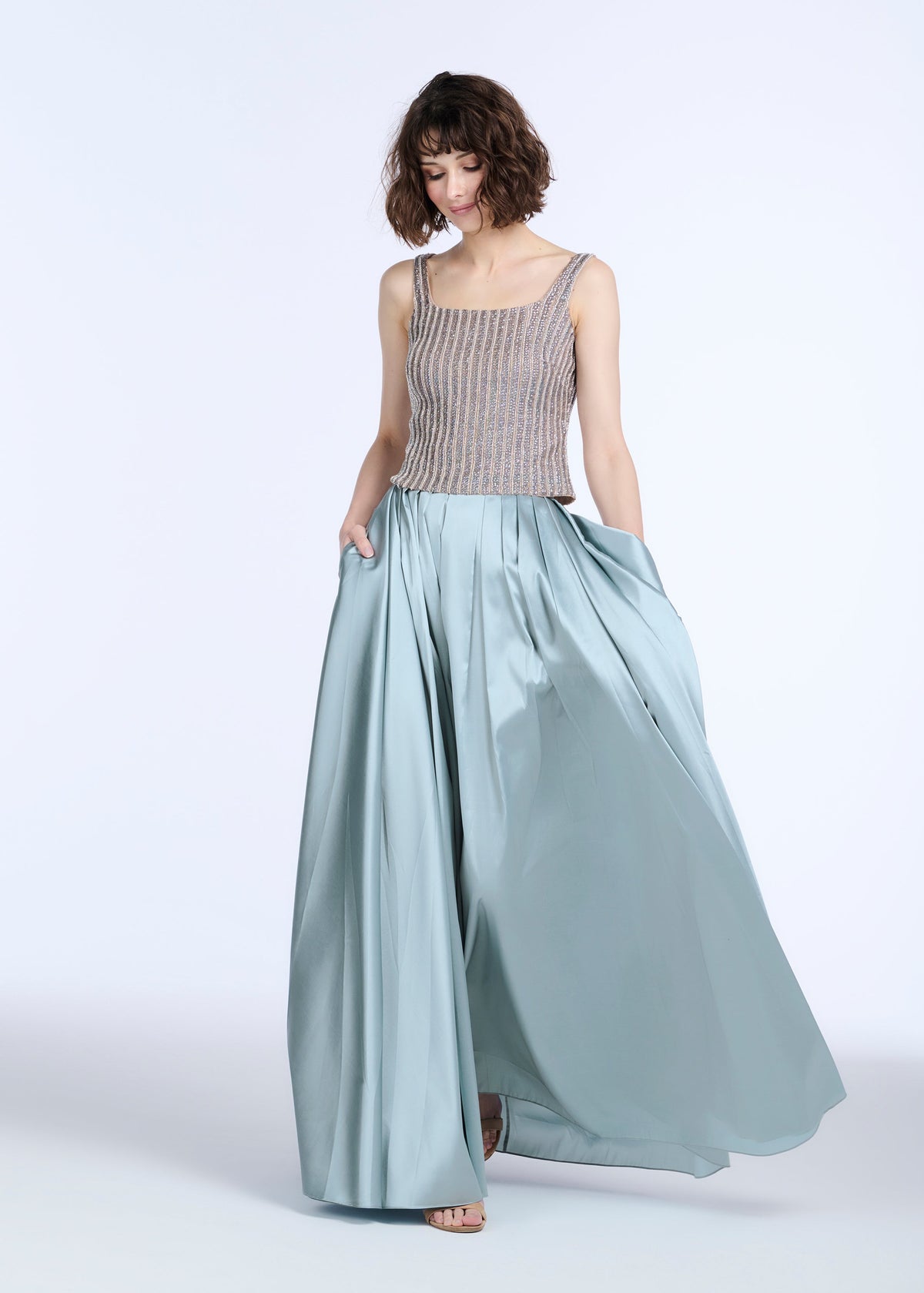 Crystal Square Neck Top In Diamond