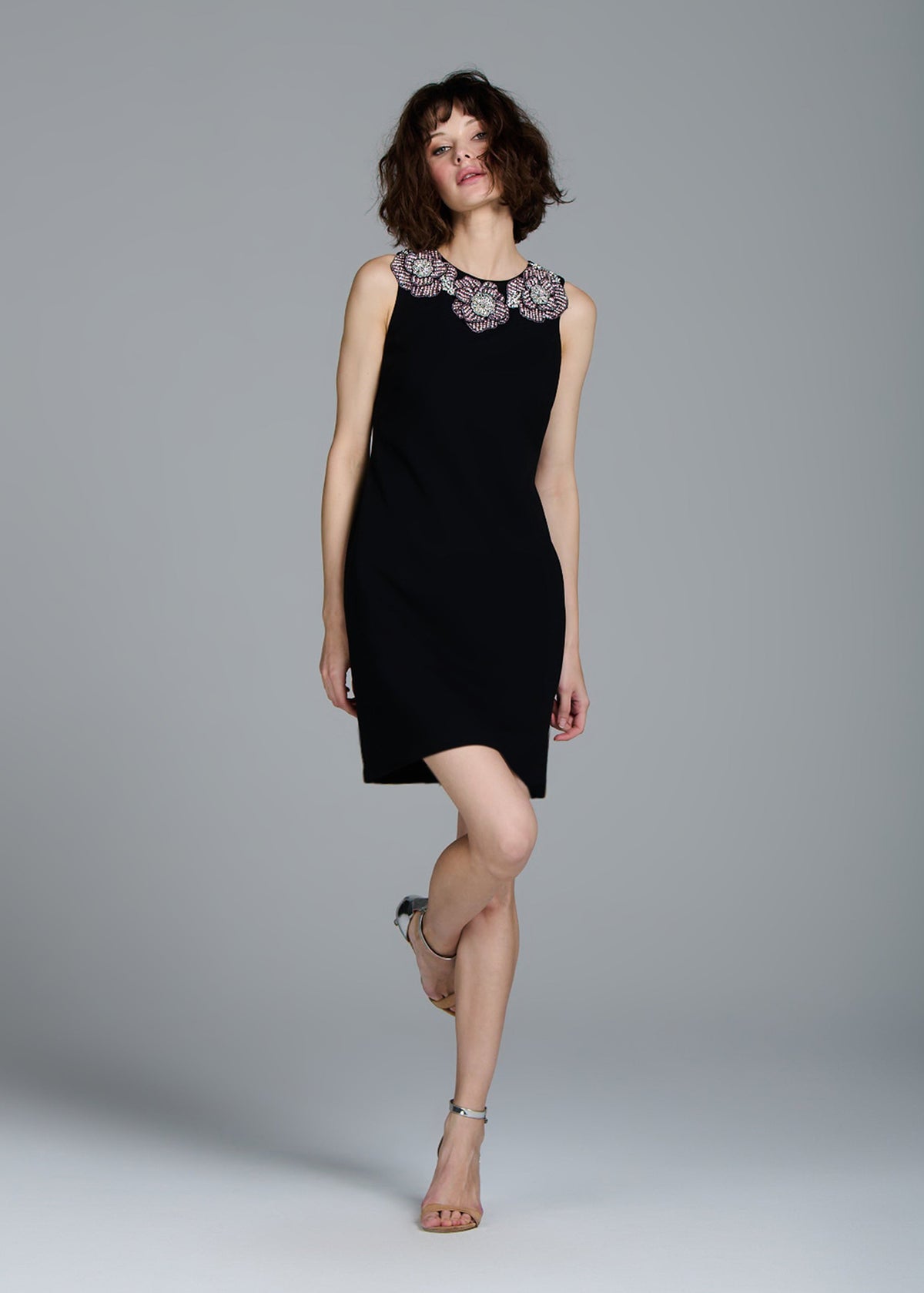 Crystal Floral Neck Shift Dress Tomato