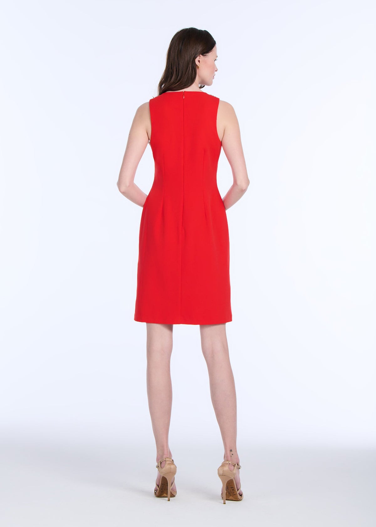Crystal Floral Neck Shift Dress Tomato