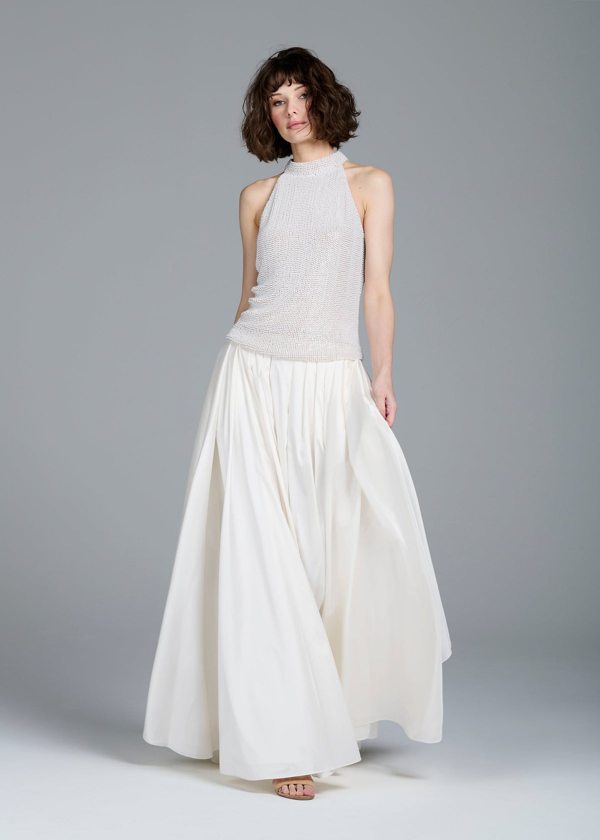 Pleated Soft Taffeta Ballgown Skirt Ivory