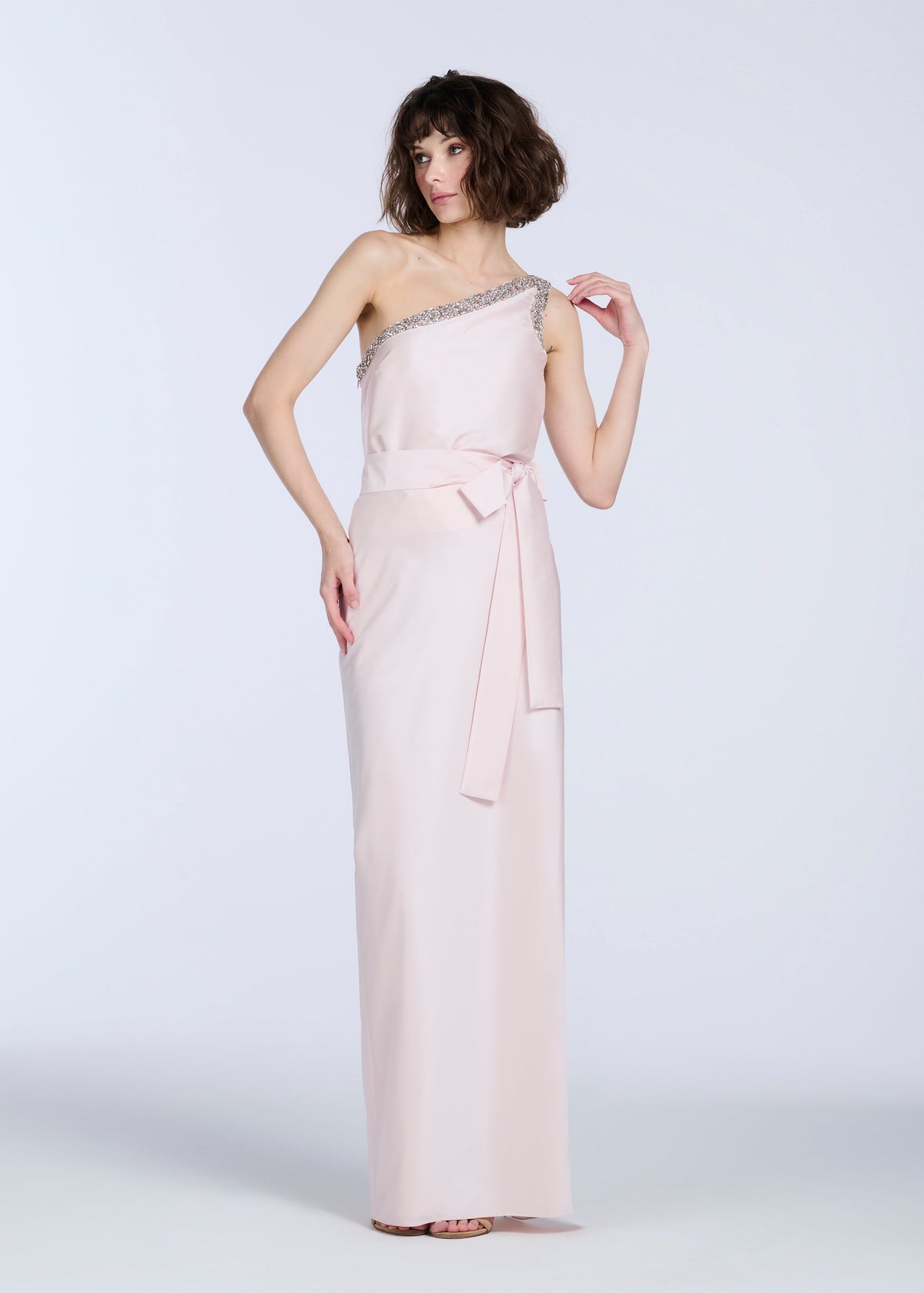 Taffeta Bias Column Skirt With Sash Blush