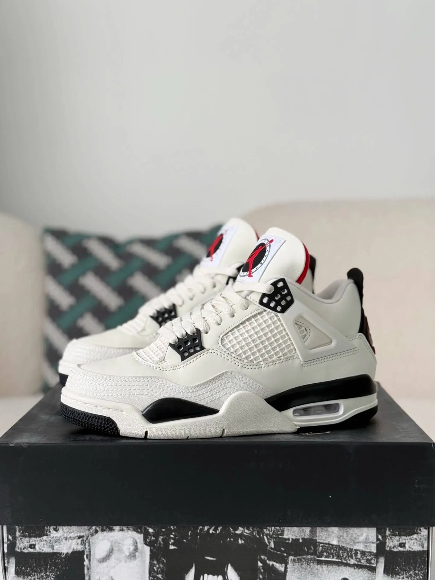 Air Jordan 4 Retro Sneakers – Flight Club Edition in White, Black & Red