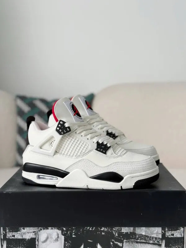 Air Jordan 4 Retro Sneakers – Flight Club Edition in White, Black & Red