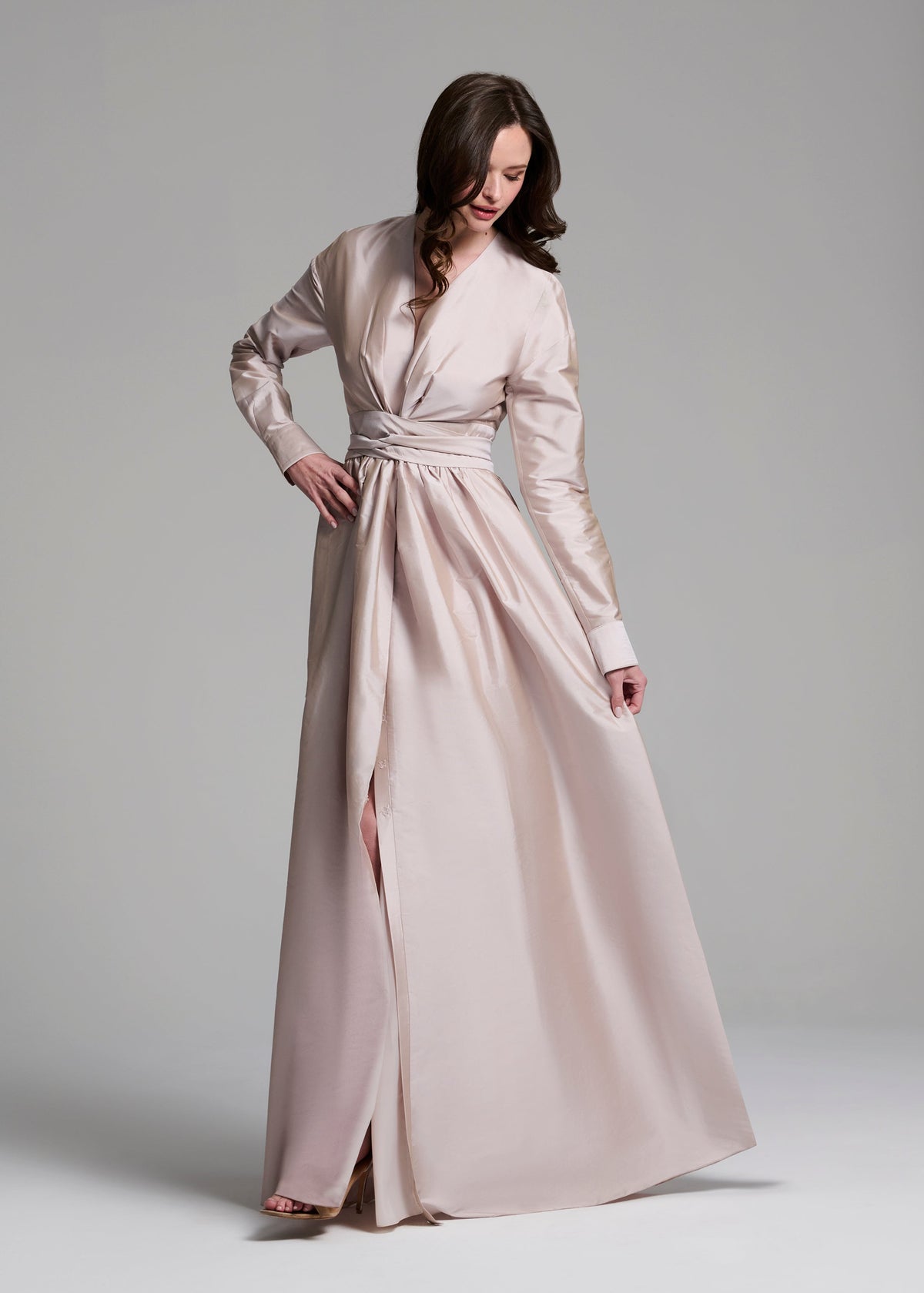 Taffeta Wrap Gown Oyster