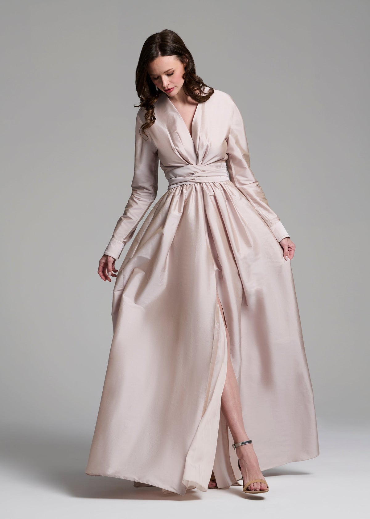 Taffeta Wrap Gown Oyster