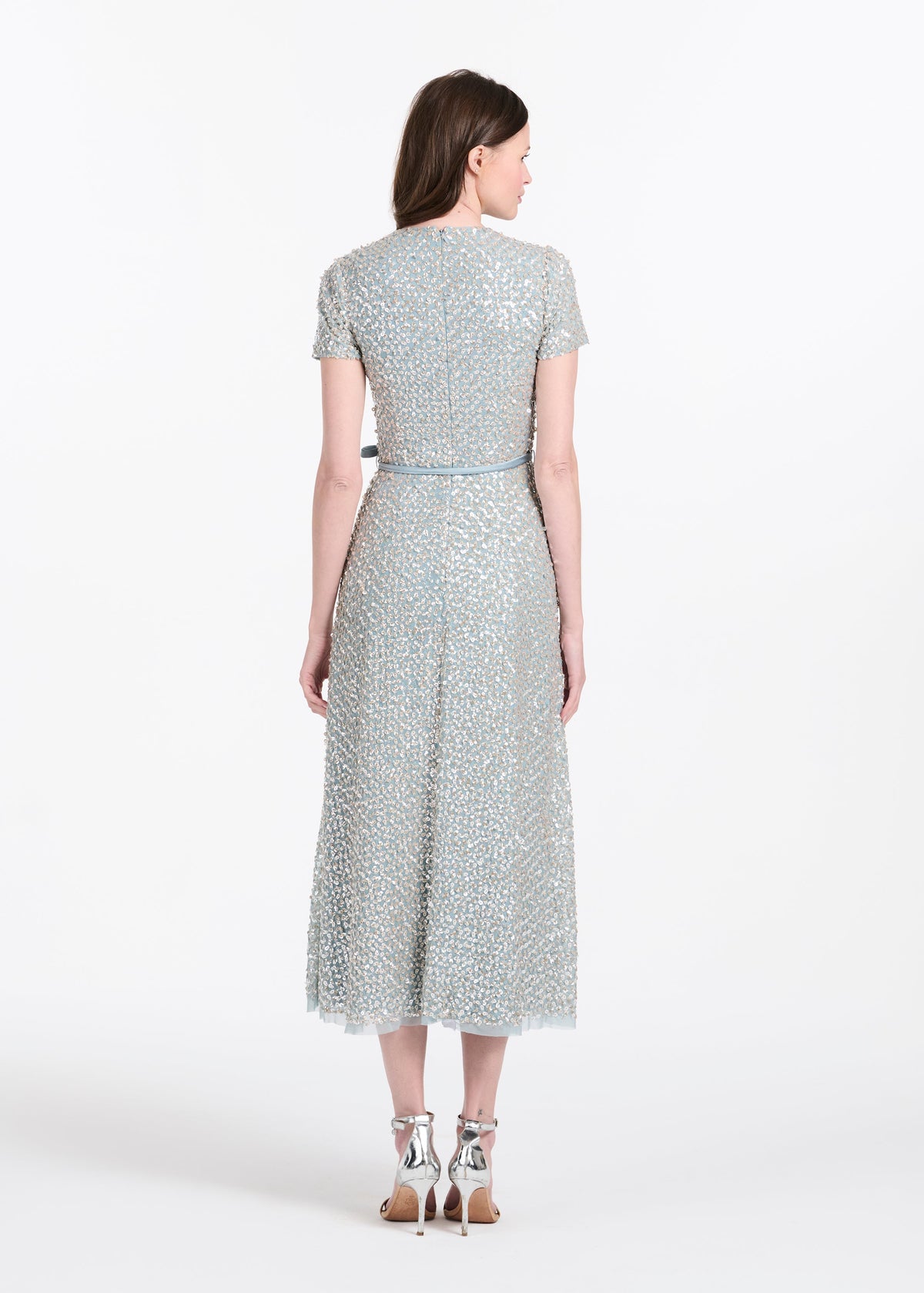 Translucent Encrusted Sequin Dress Light Blue