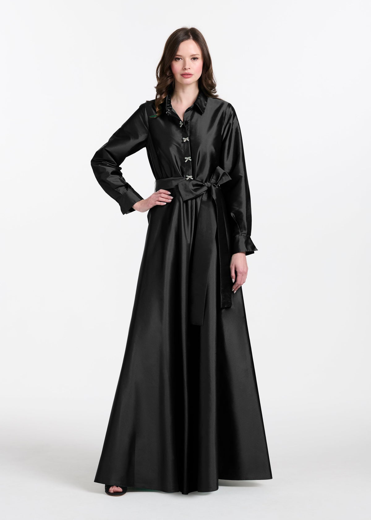 Taffeta Aline Gown With Crystal Buttons Black