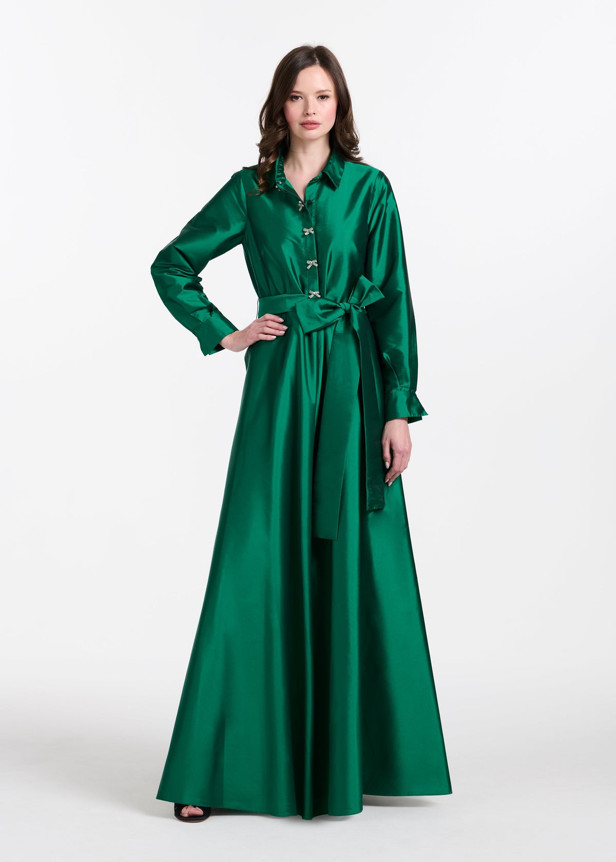 Taffeta Aline Gown With Crystal Buttons Black
