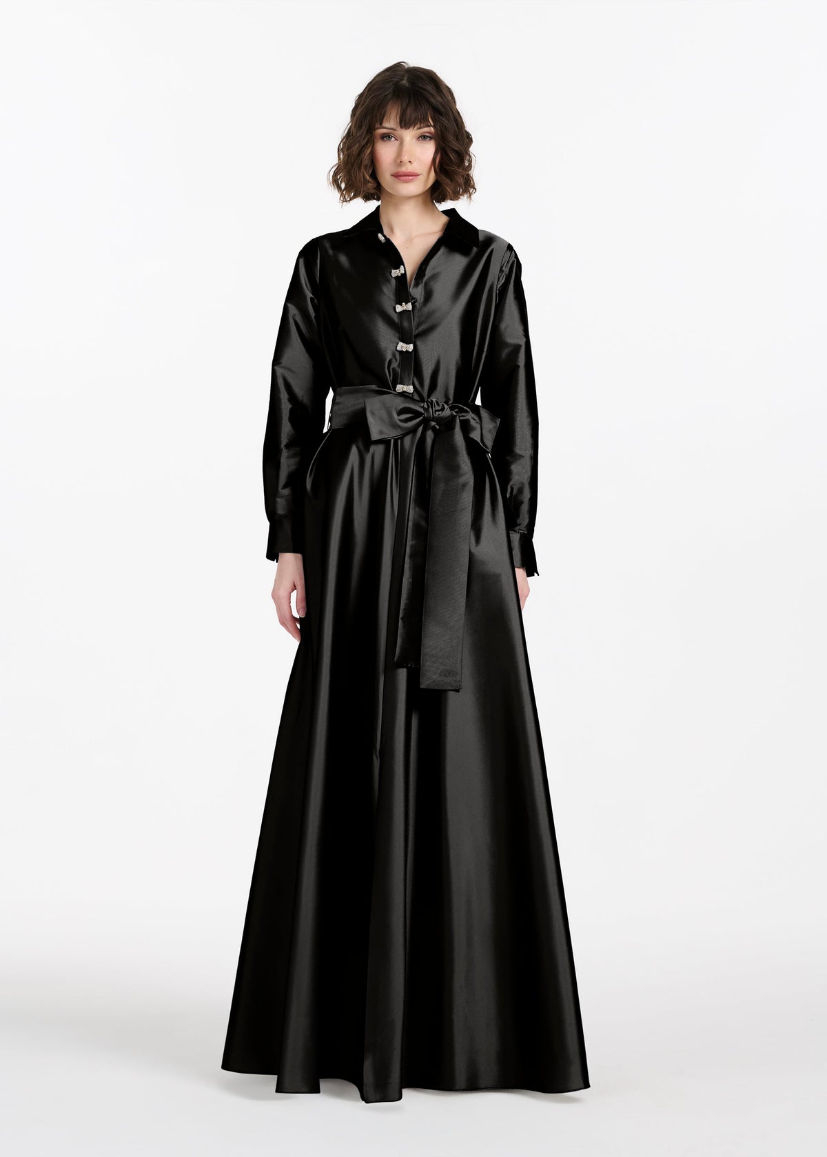 Taffeta Aline Gown With Crystal Buttons Black