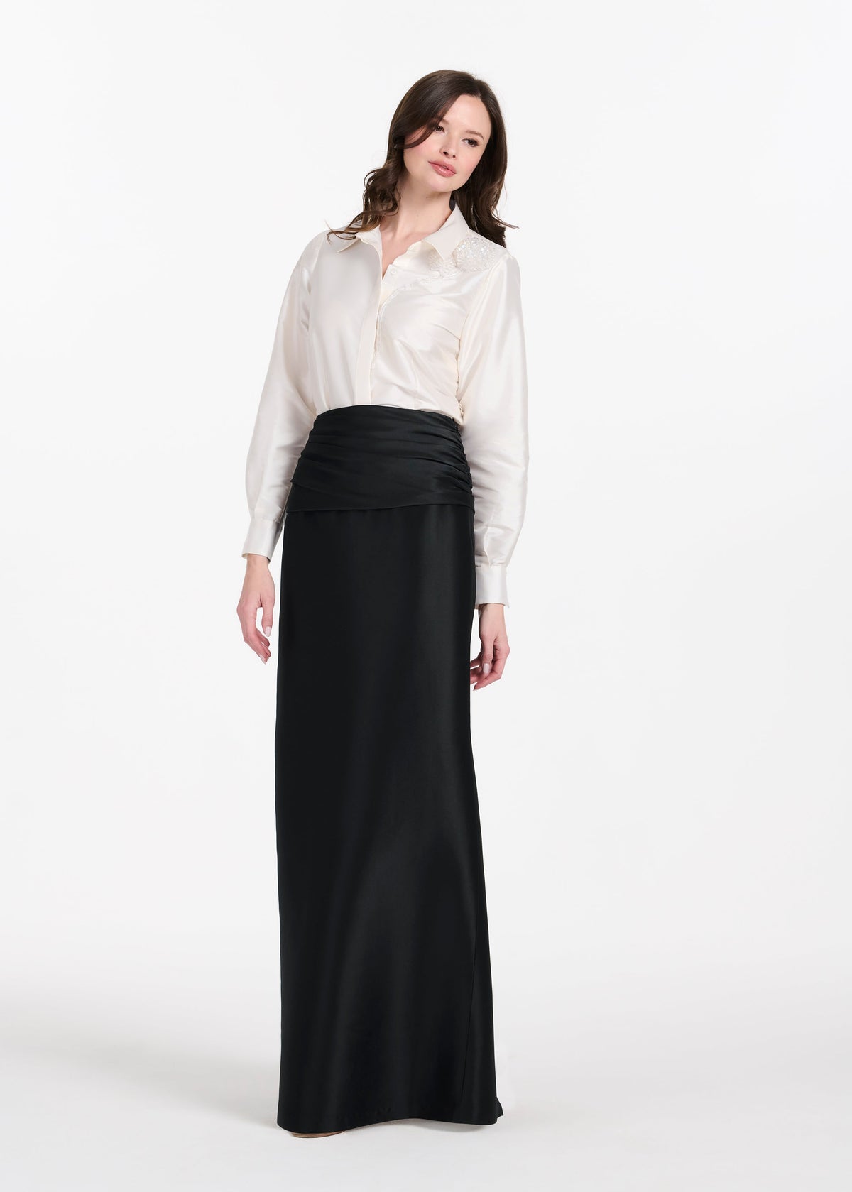 Taffeta Blouse With Crystal Peony Ivory