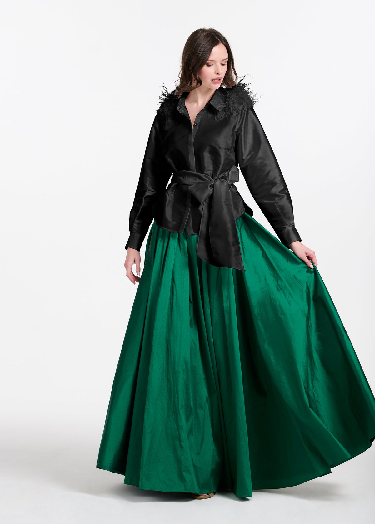 Soft Taffeta Ball Gown Skirt Emerald