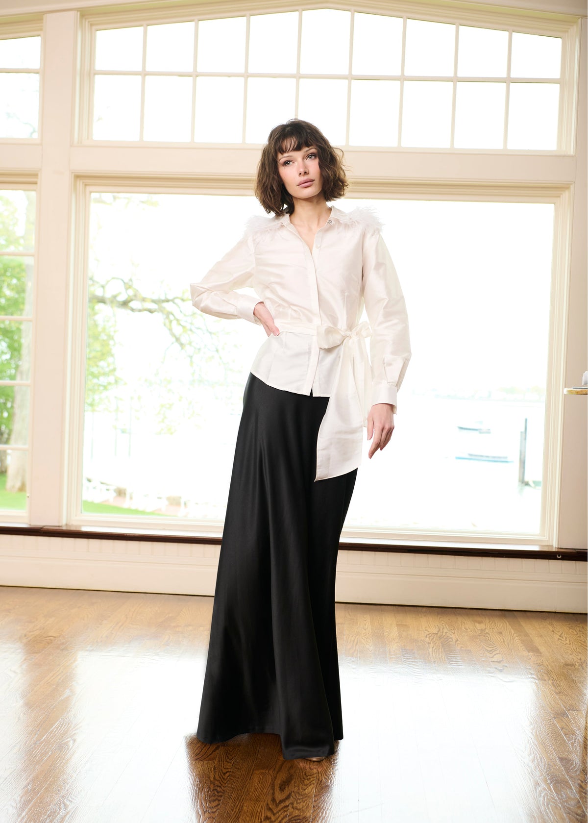 Feather Shoulder Blouse Ivory