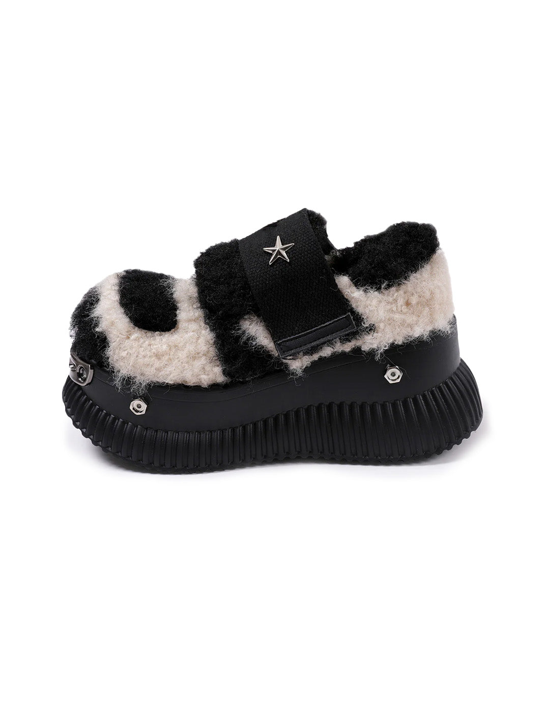 Beige Y2K Platform Fuzzy Star Detail Sneakers - Skipkicks