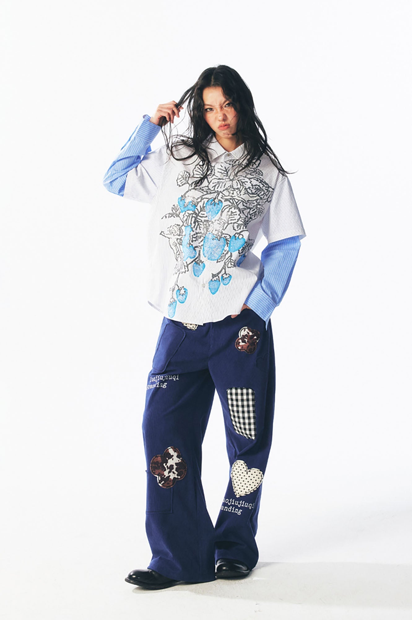 Layered Strawberry Graphic Long-Sleeve T-Shirt