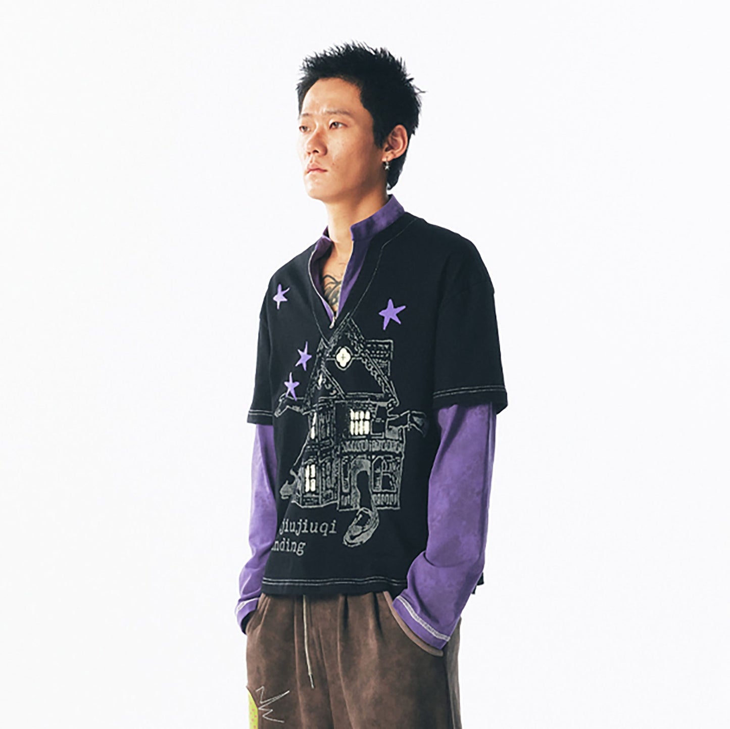 Layered Retro Graphic Long Sleeve Tee