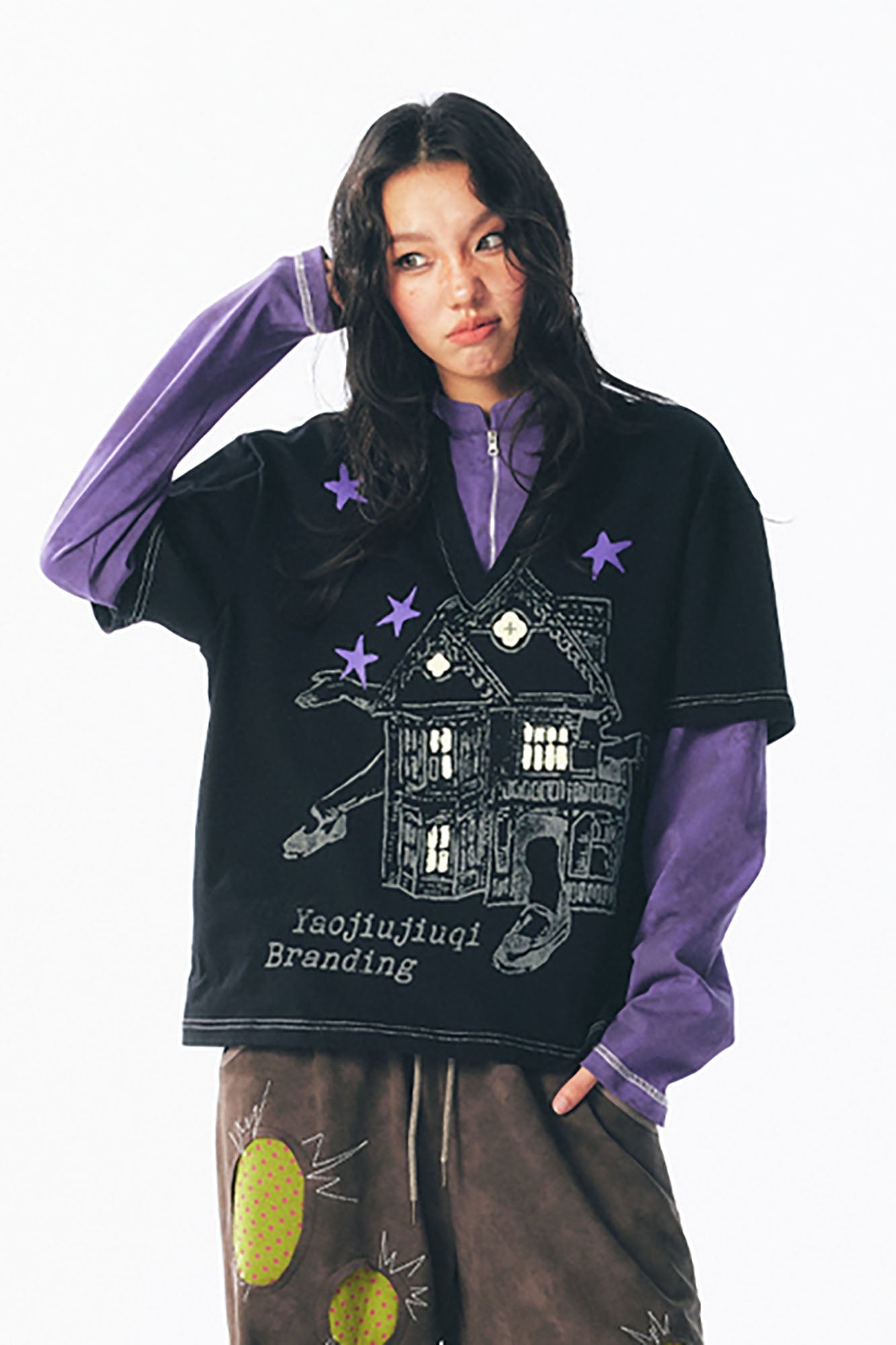 Layered Retro Graphic Long Sleeve Tee
