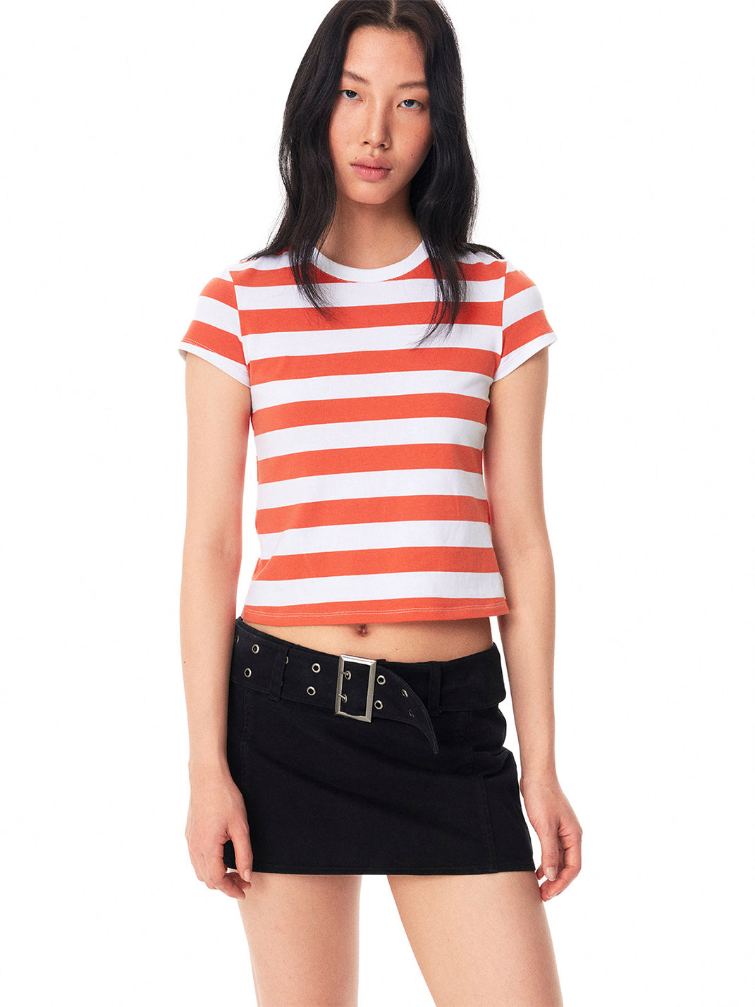 Color-Block Striped Crew-Neck Graphic Tee