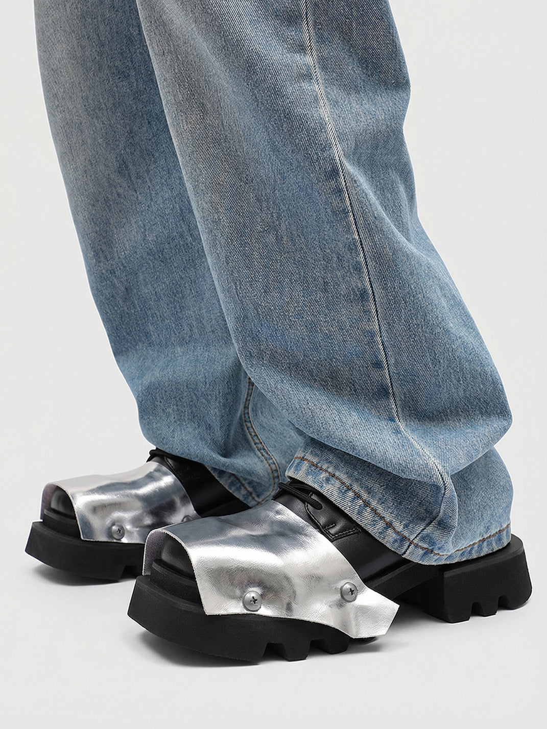 Silver Square-Toe Platform Derby Shoes - Skipkicks