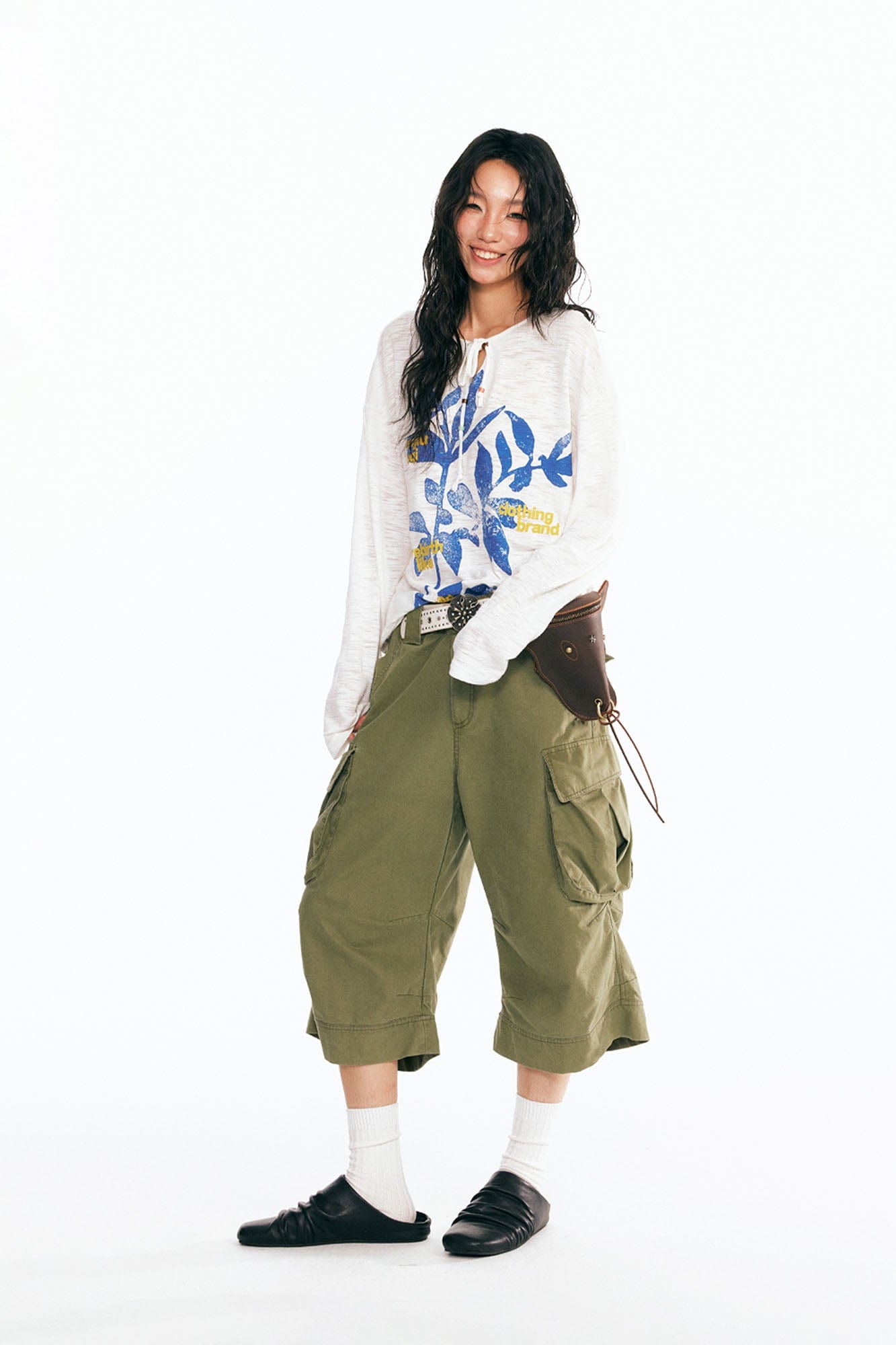 Sesame Leaf Drawstring Long-Sleeve Graphic Tee