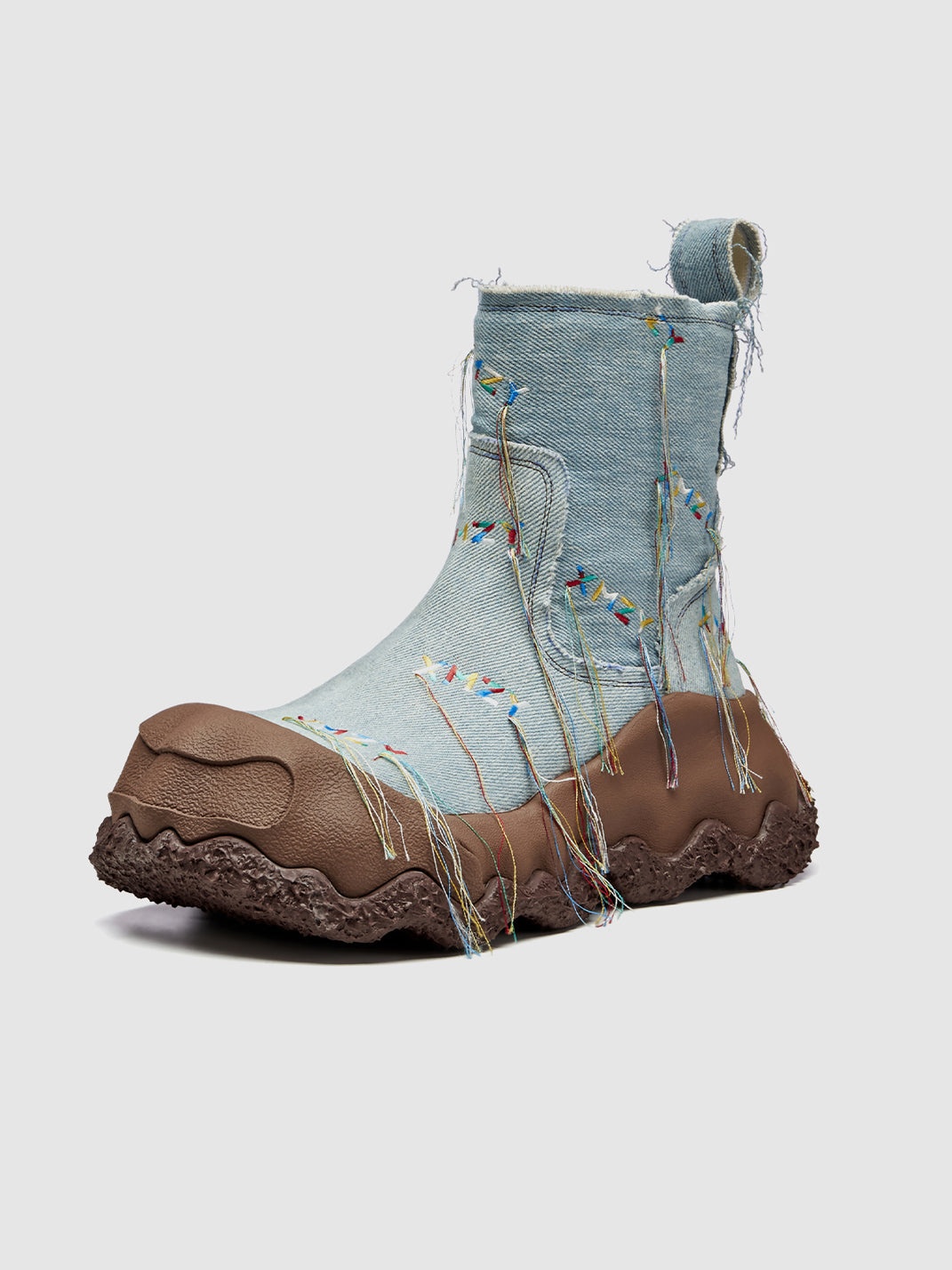 Denim Blue Geometric Planet Fringe Western Ankle Boots - Skipkicks