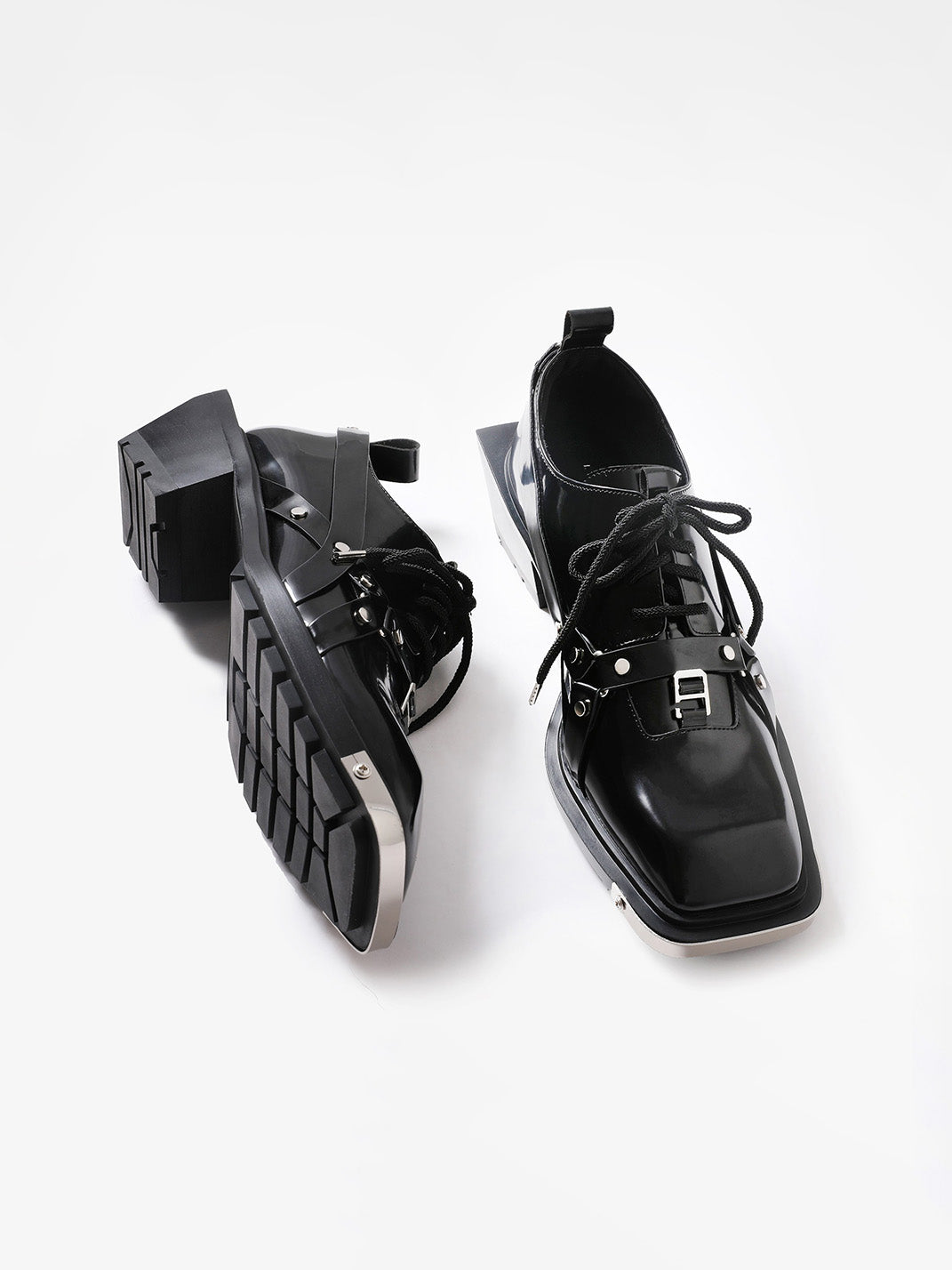 Black Unique Style Square-Toe Derby Shoes - Skipkicks