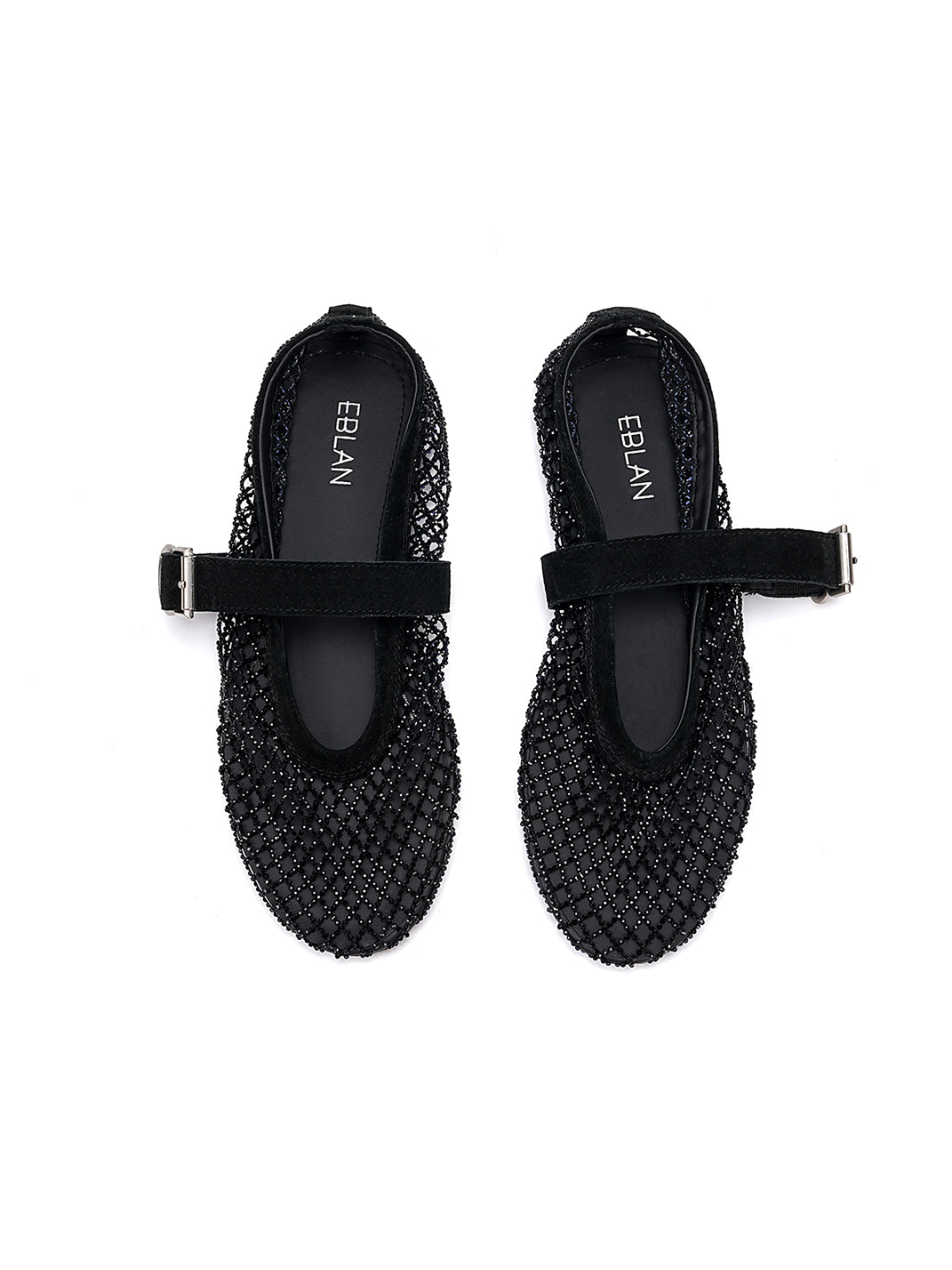 EBLAN Black Woven Mesh Mary Jane Flats - Skipkicks