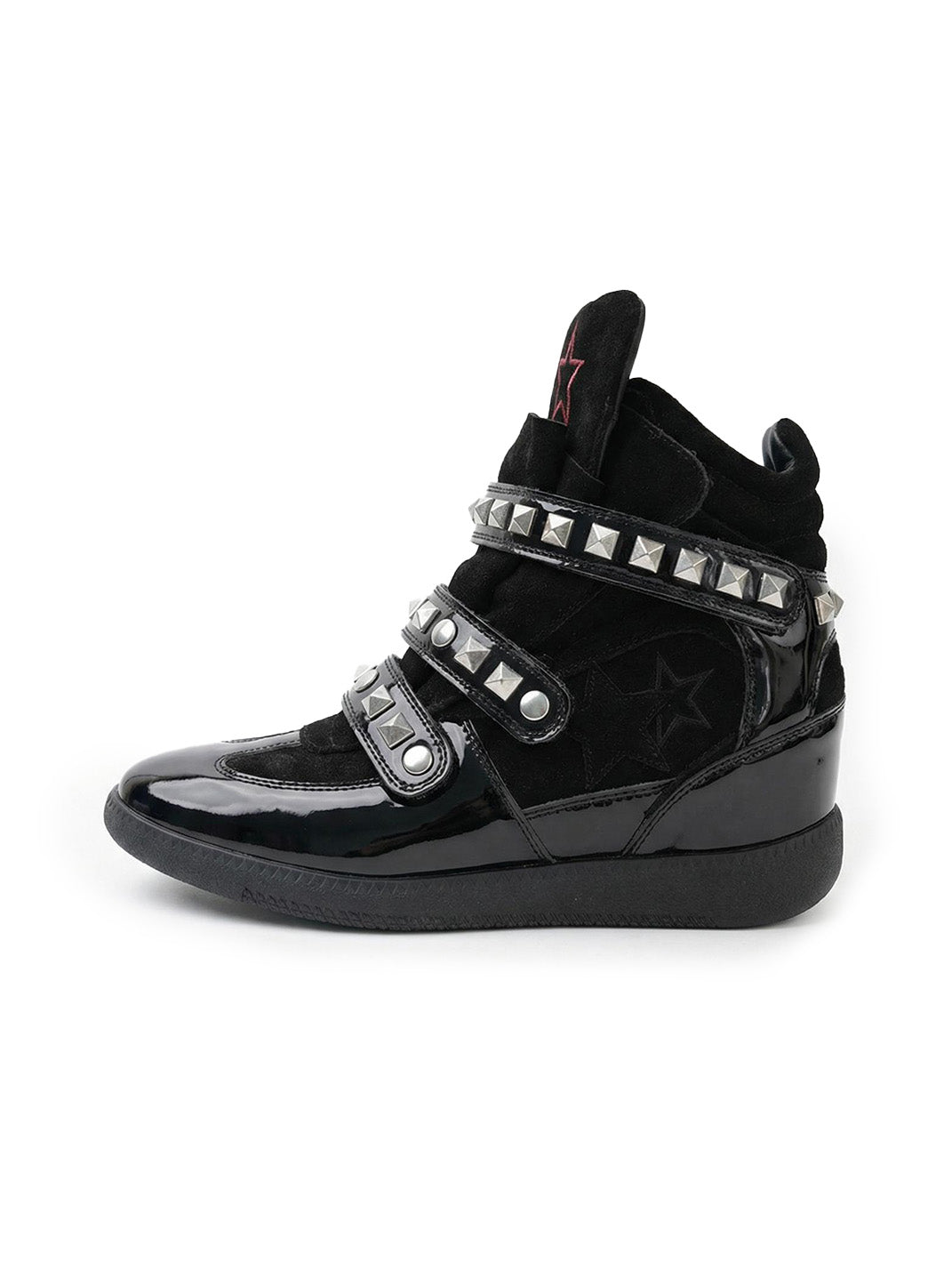 Black Retro Cowhide Wedge Shoes with Studs