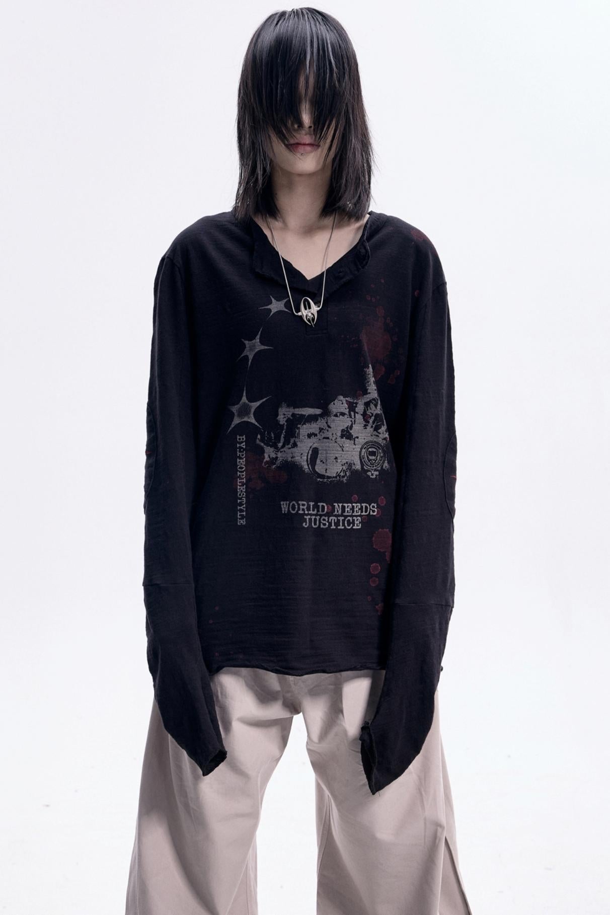 Men's Vintage White Long-Sleeve Tee