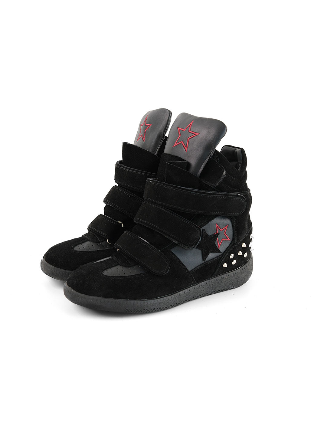 Velcro Leather Hidden-Wedge Sneakers - Skipkicks