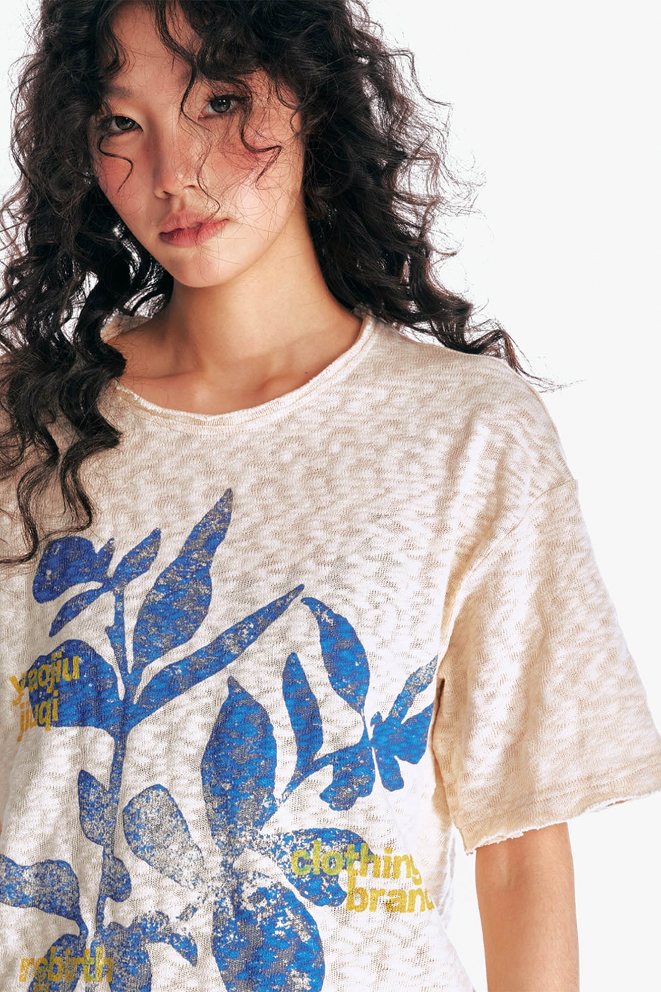 Burnout Sesame Leaf Graphic T-Shirt