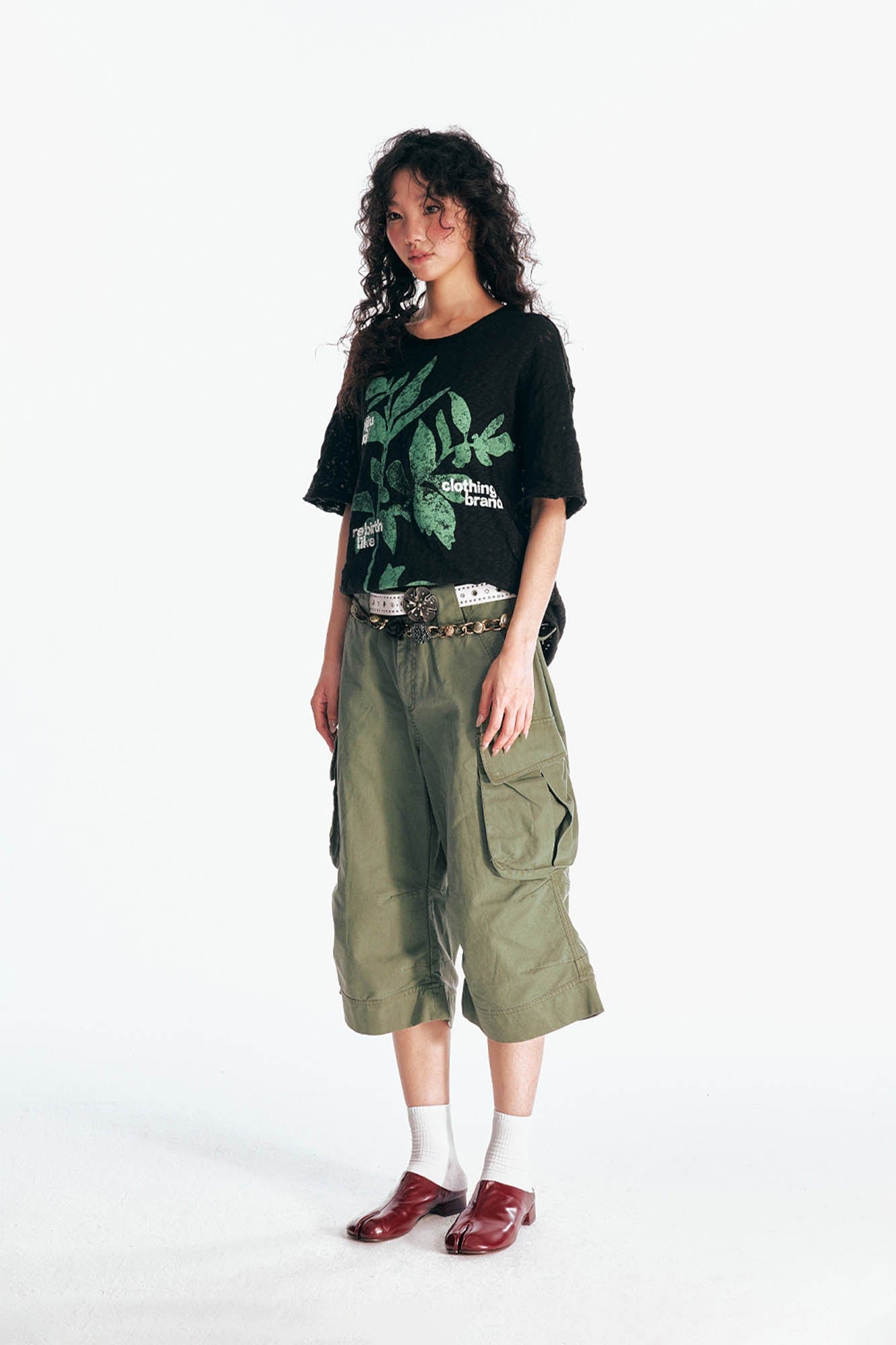 Burnout Sesame Leaf Graphic T-Shirt