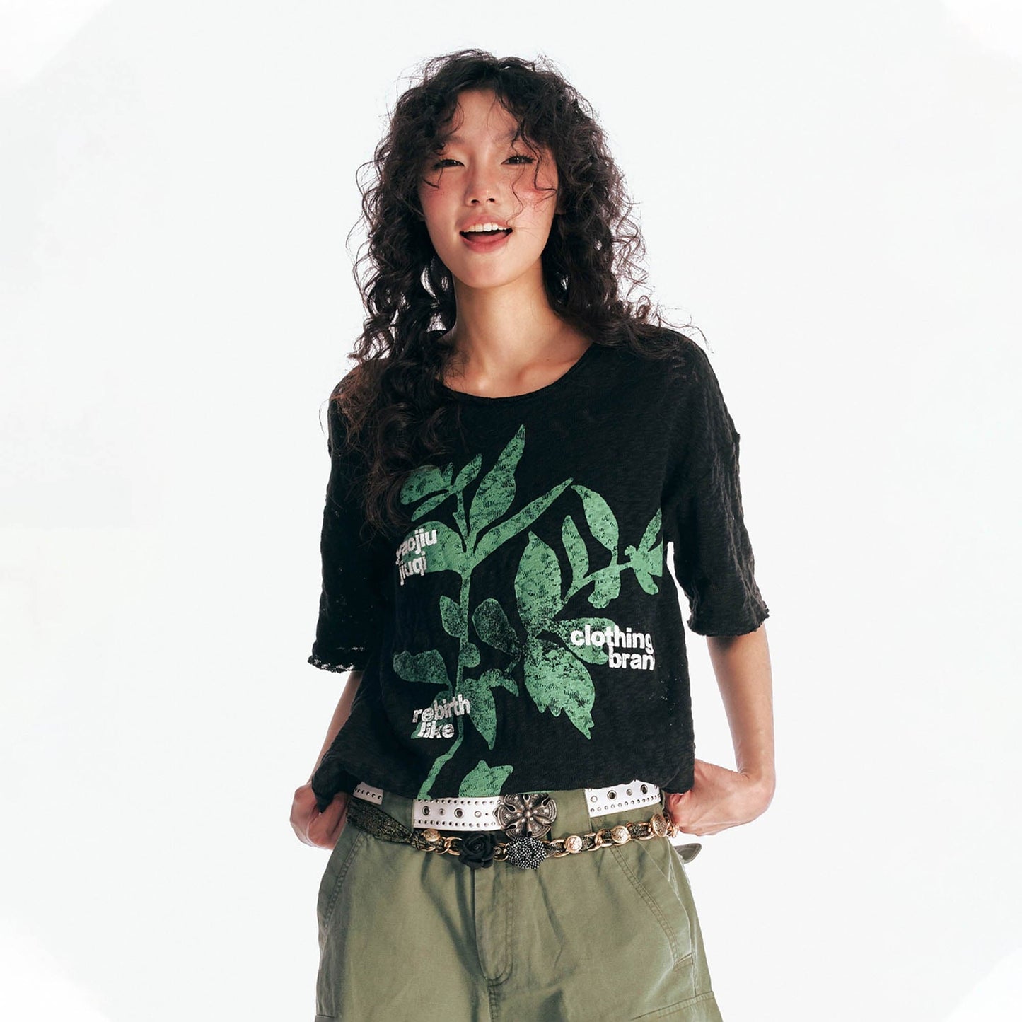 Burnout Sesame Leaf Graphic T-Shirt