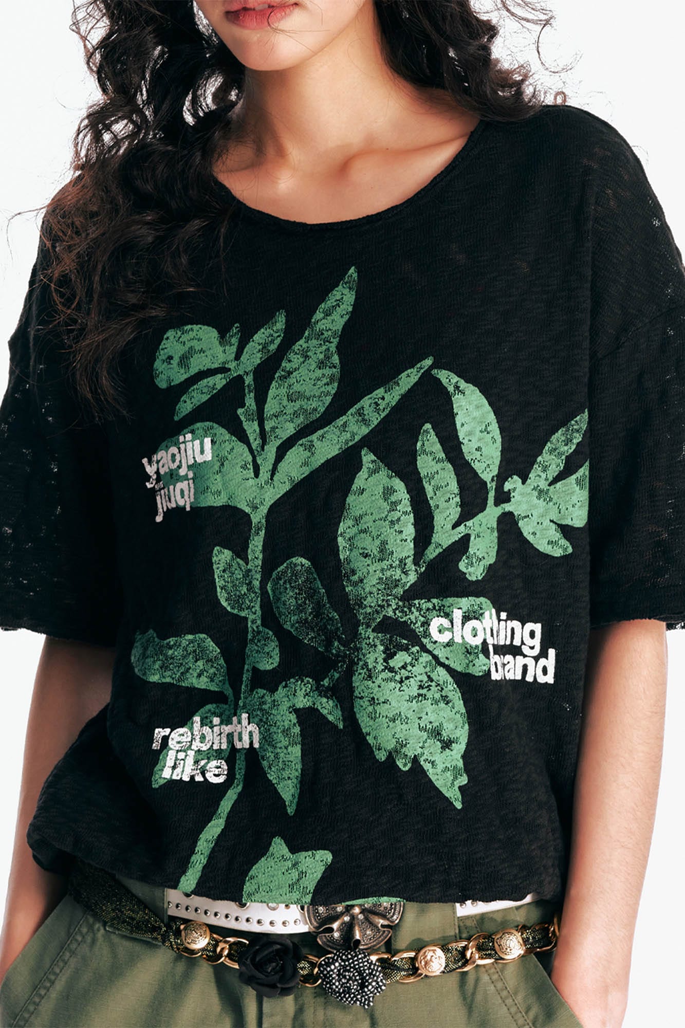 Burnout Sesame Leaf Graphic T-Shirt