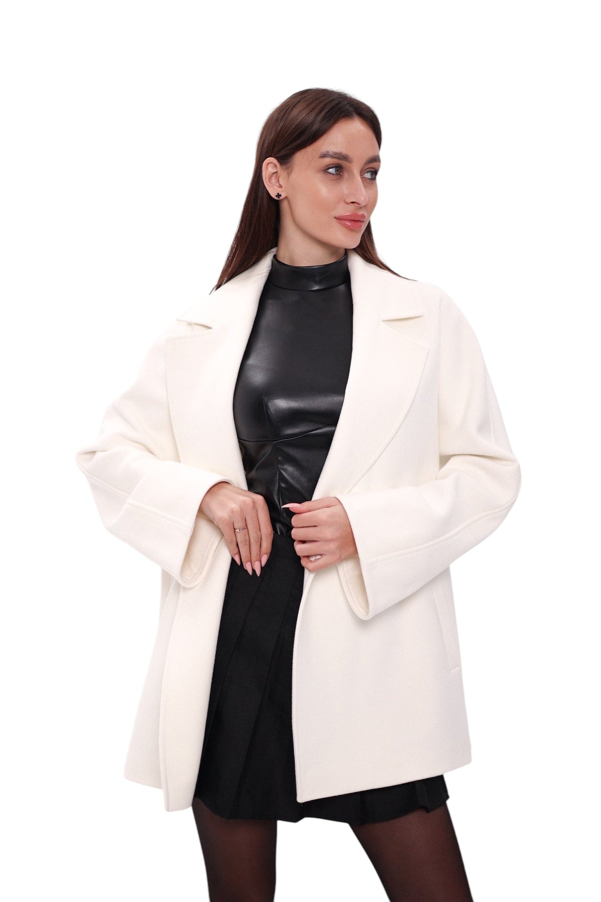 Astoria Midi Cashmere Wool Blend Coat in Ivory