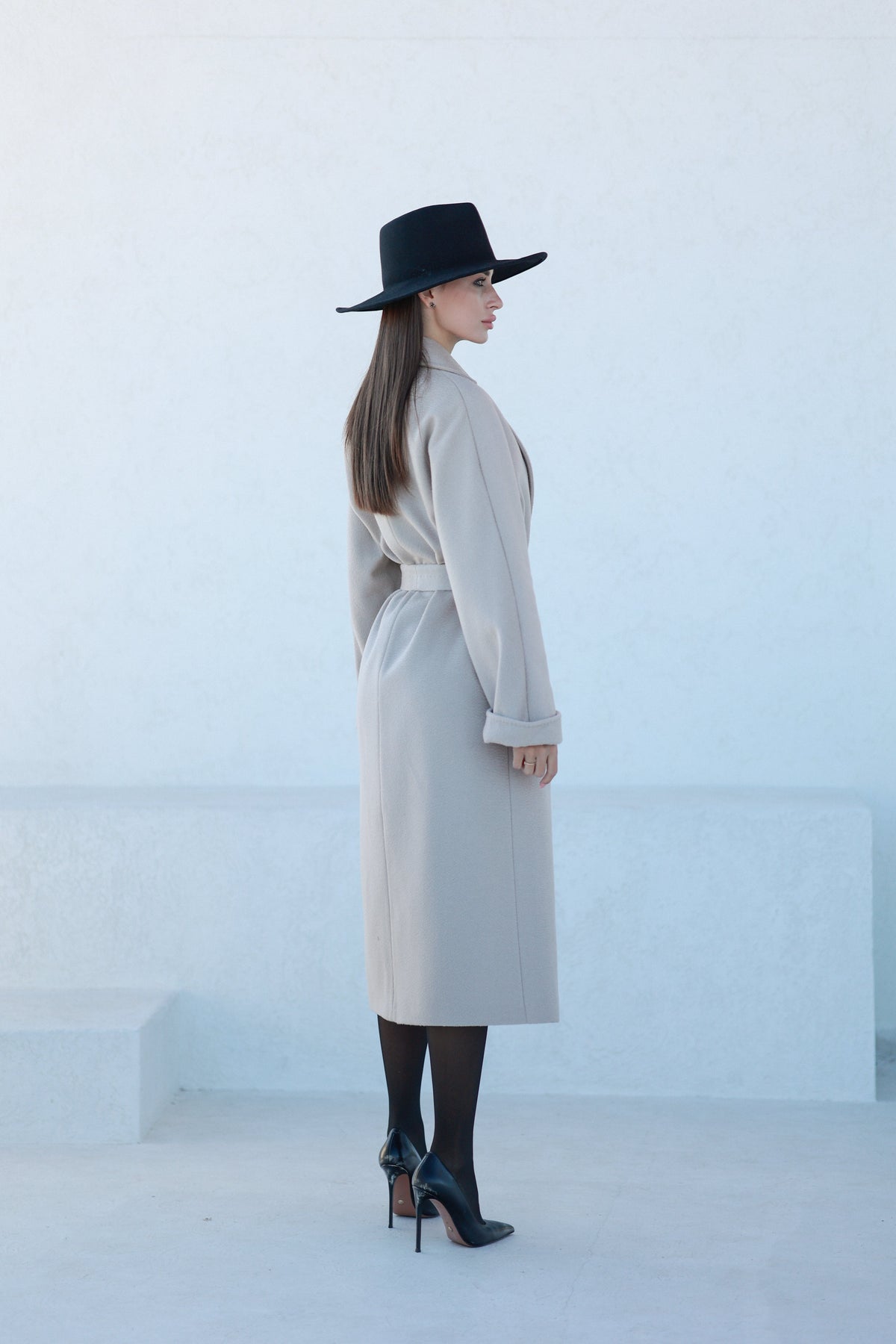 Classic Brushed Cashmere Wool Blend Overcoat in Beige