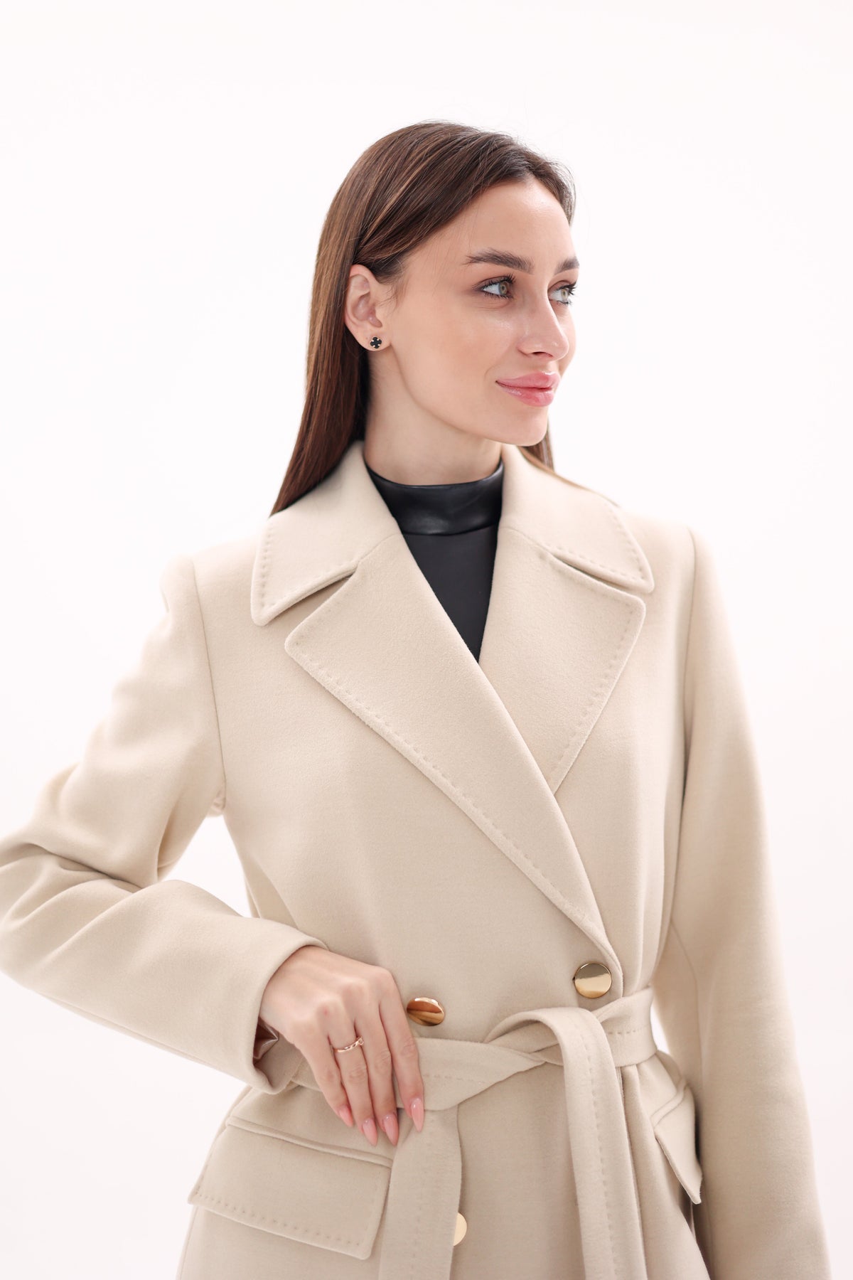 Denise Cashmere Blend Overcoat in Nude