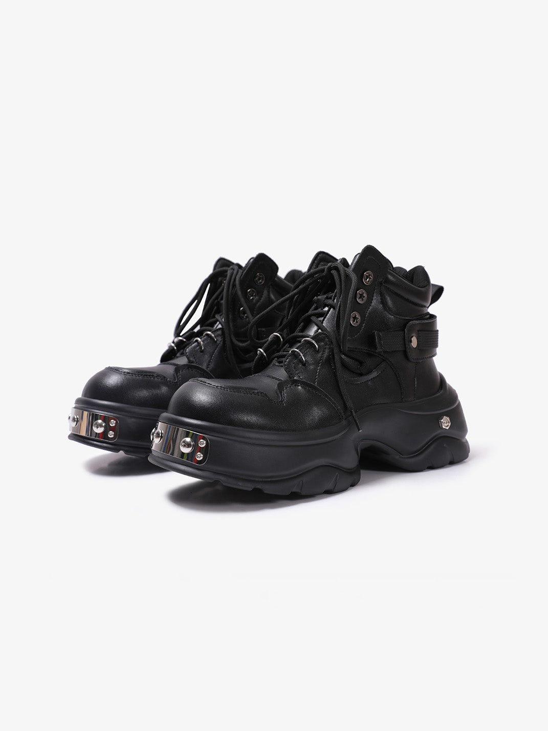 Black Metal Detail Platform Boots