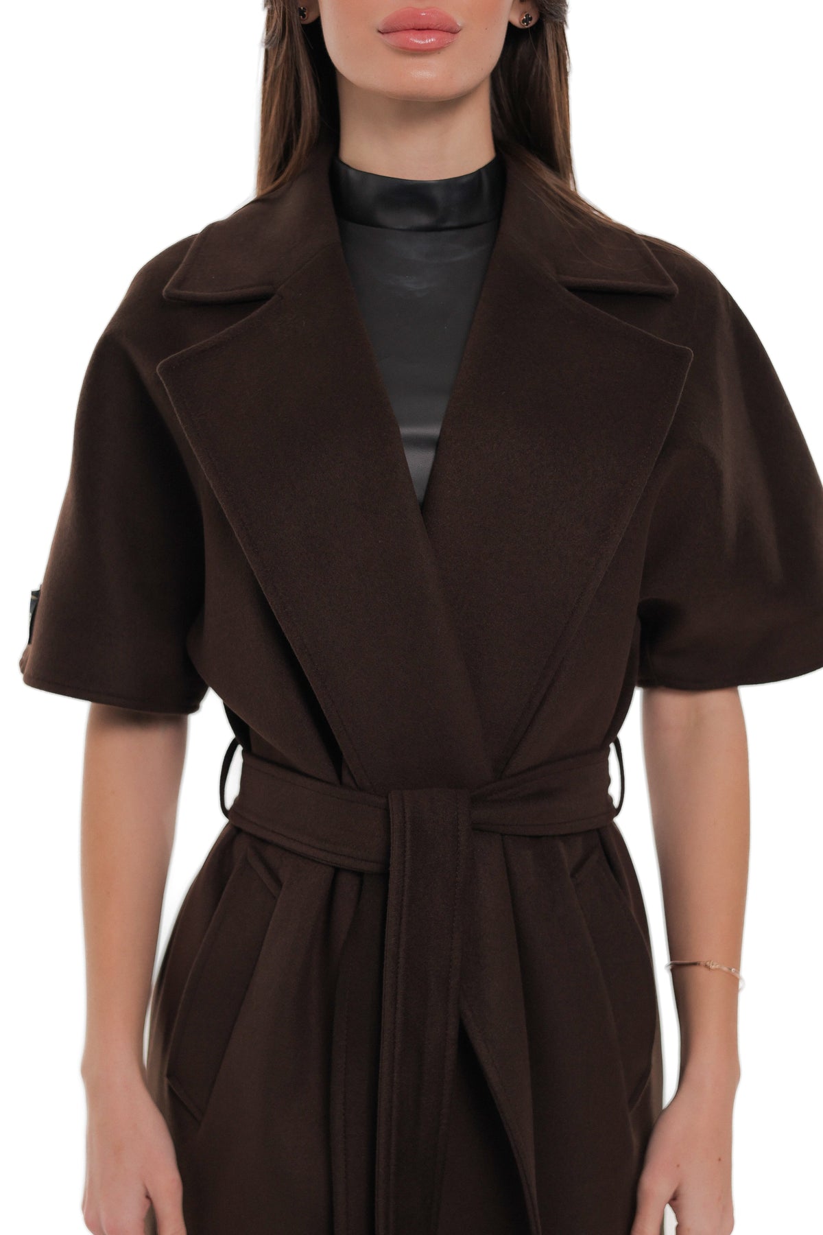 Evelyn Structured Short-Sleeve Coat in Chocolate