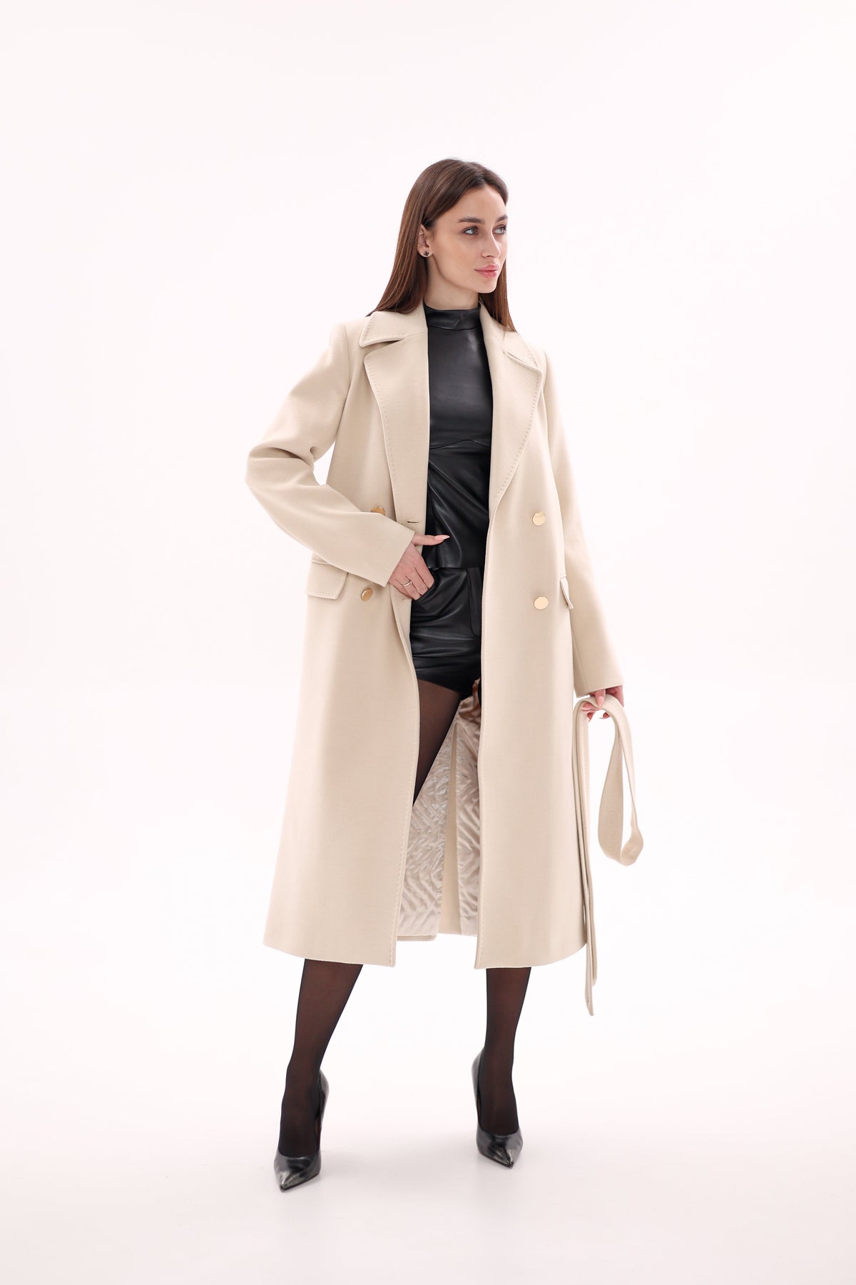 Denise Cashmere Blend Overcoat in Nude