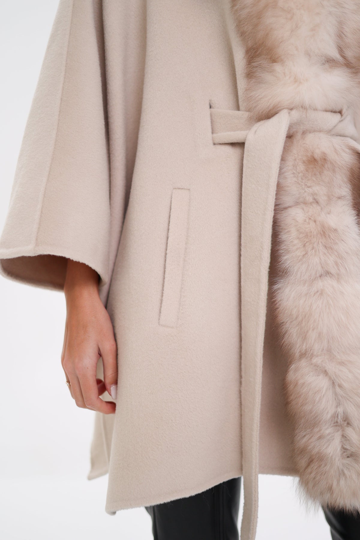 Genuine Polar Fox Double Face Wool Poncho Coat