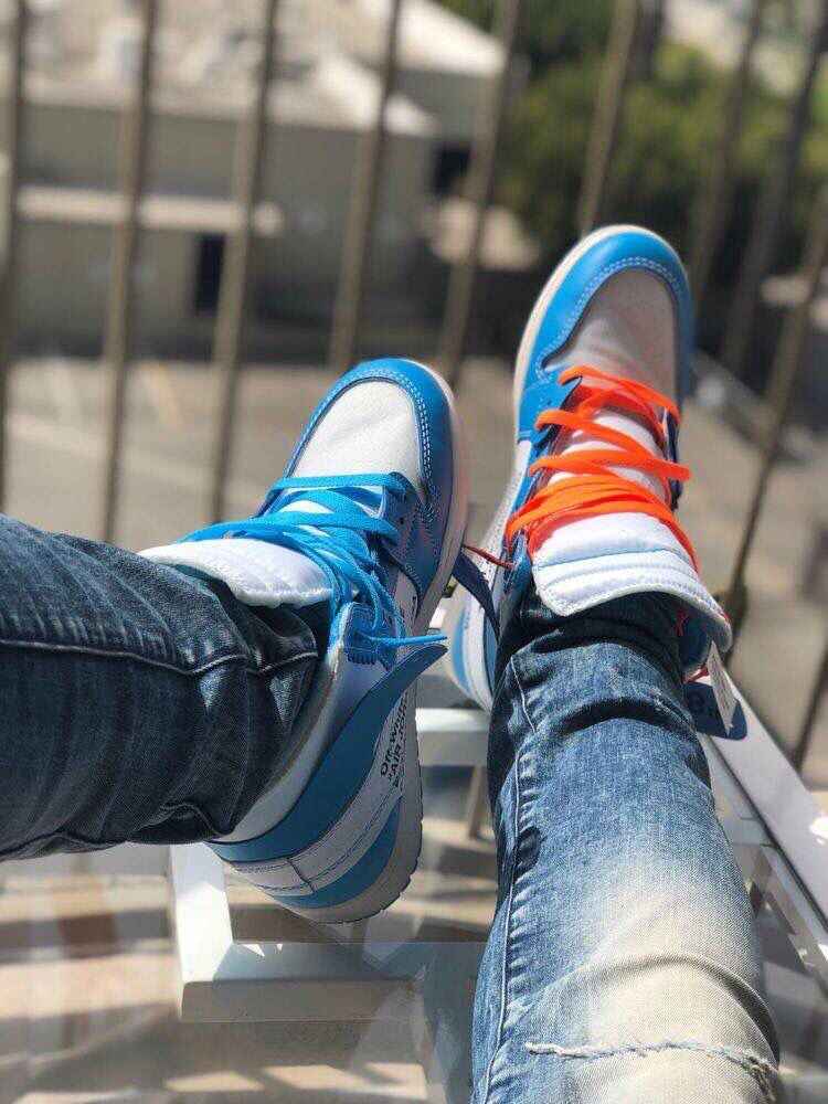 Custom Air Jordan 1 Retro High OG 'UNC' University Blue x OFF-W SneakerNational