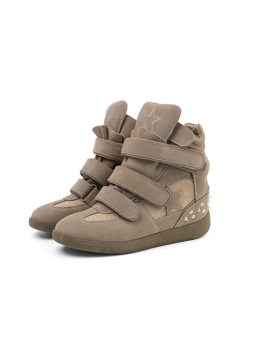 Velcro Leather Hidden-Wedge Sneakers - Skipkicks