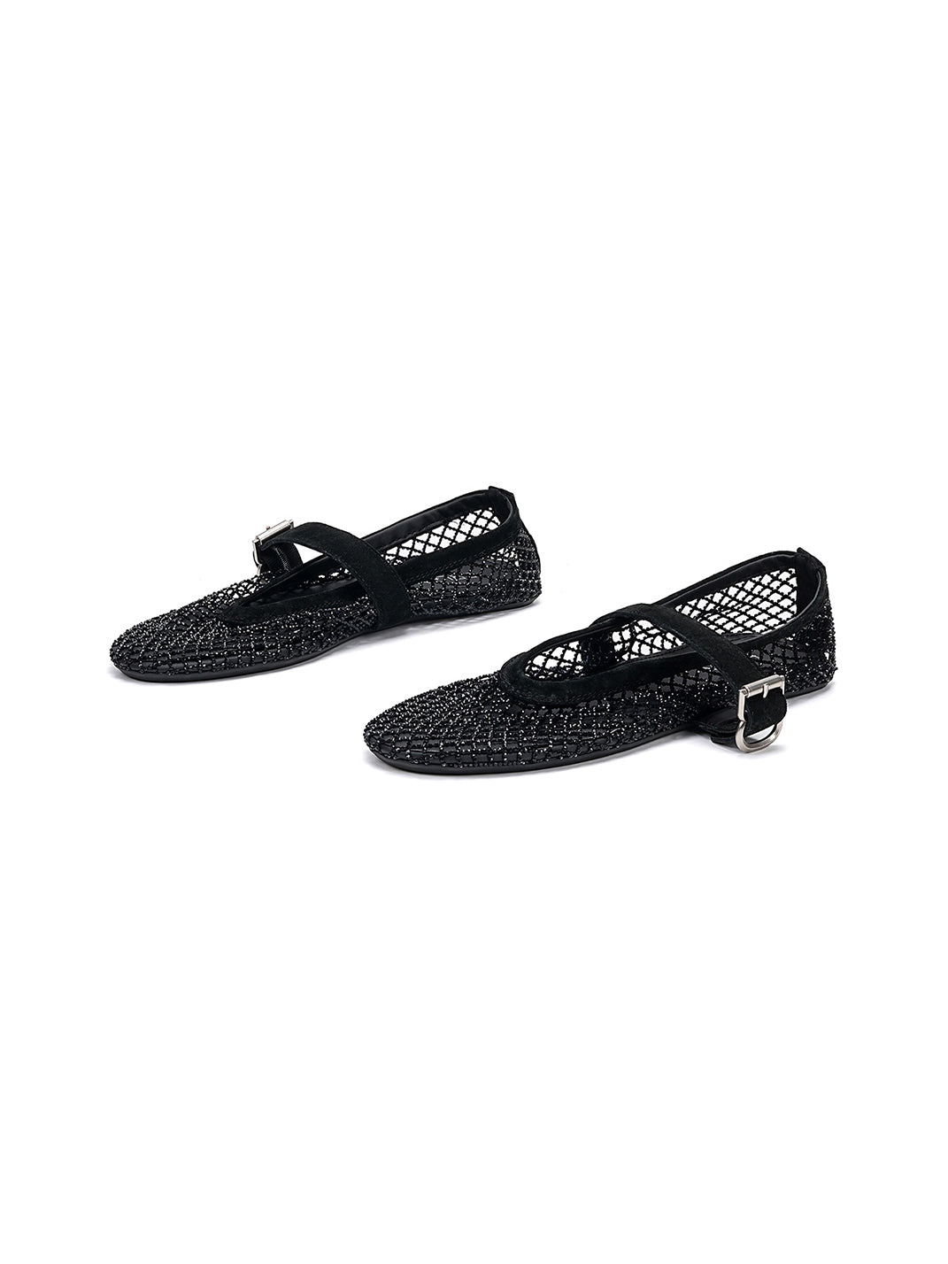 EBLAN Black Woven Mesh Mary Jane Flats - Skipkicks