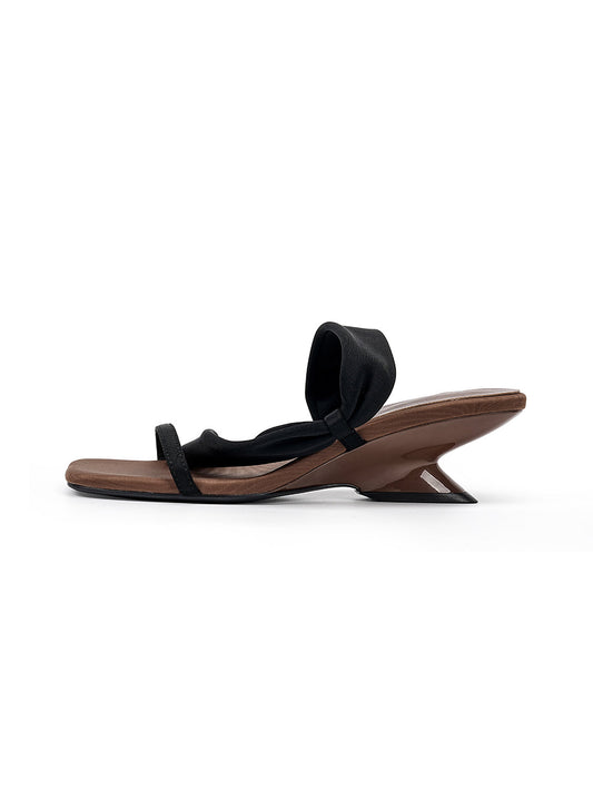 Toe-Loop Asymmetric Strap Sandals With Sculptural Heel - Skipkicks