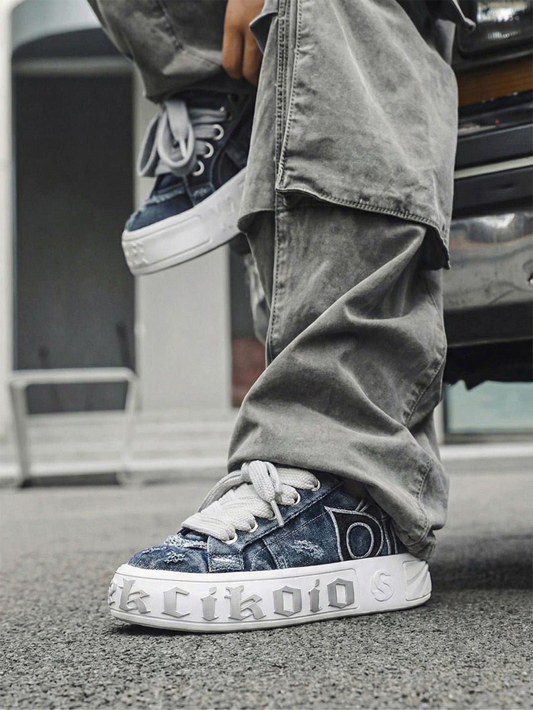 Ripped Denim OWL Skate Sneakers - Skipkicks