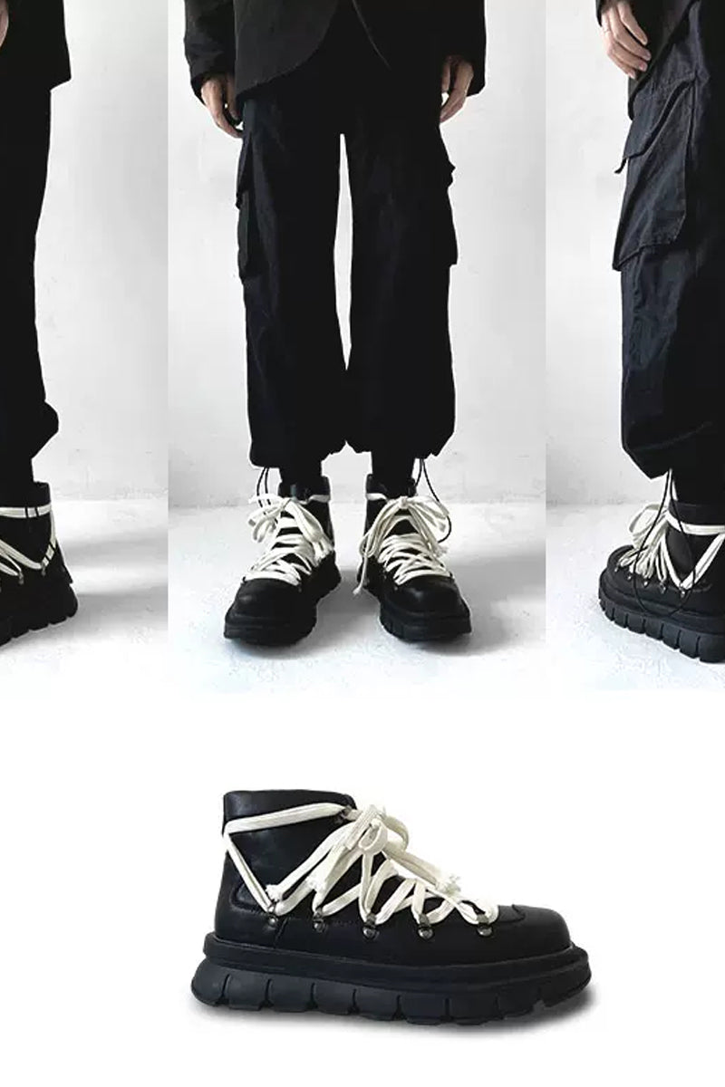 Fashion Black Platform Hiking Combat Boots - Skipkicks