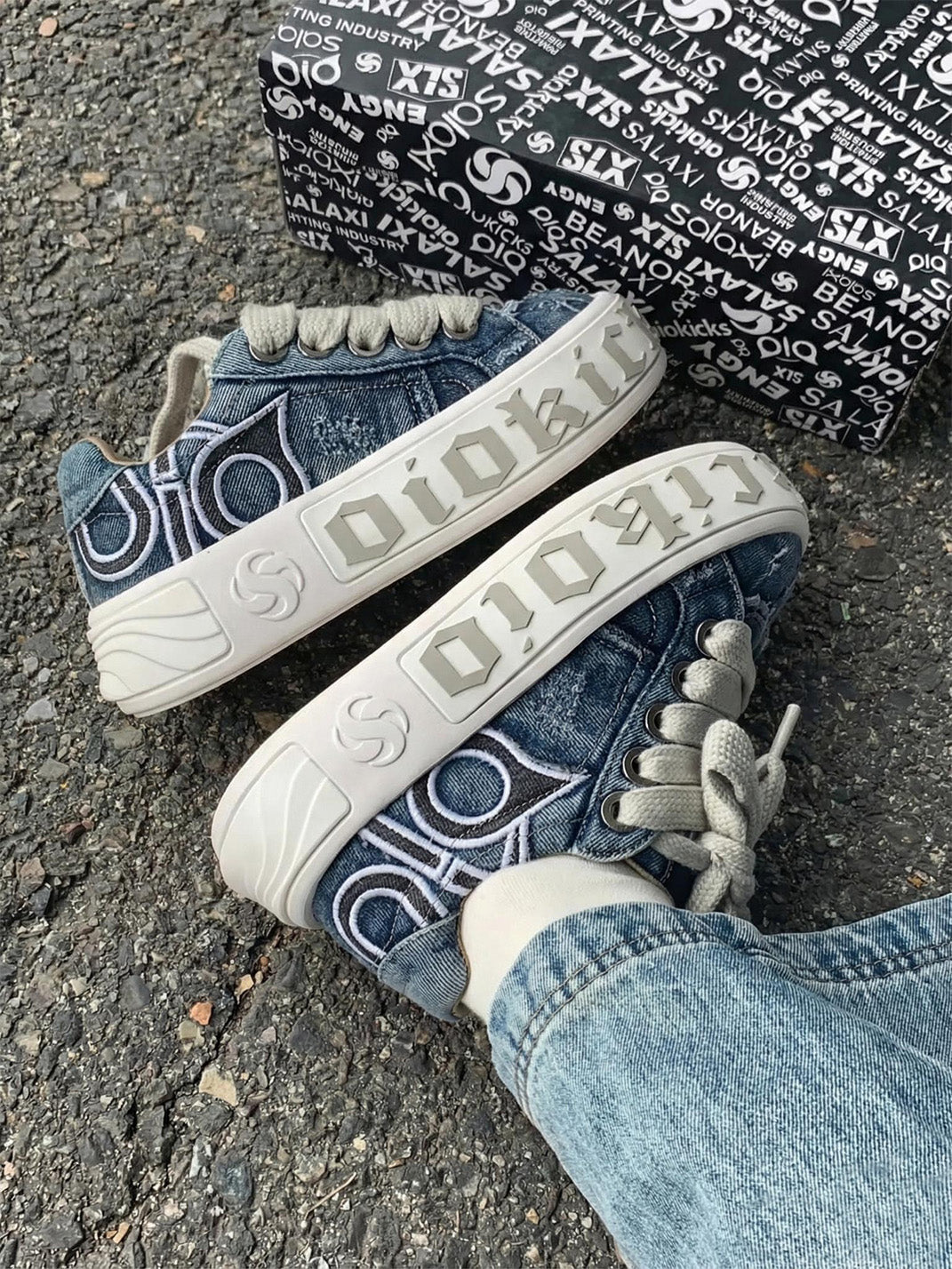 Ripped Denim OWL Skate Sneakers - Skipkicks
